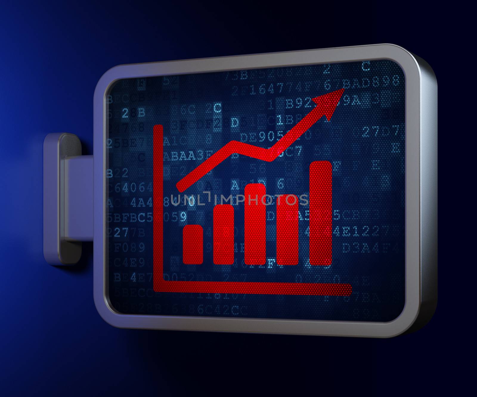 Finance concept: Growth Graph on advertising billboard background, 3d render