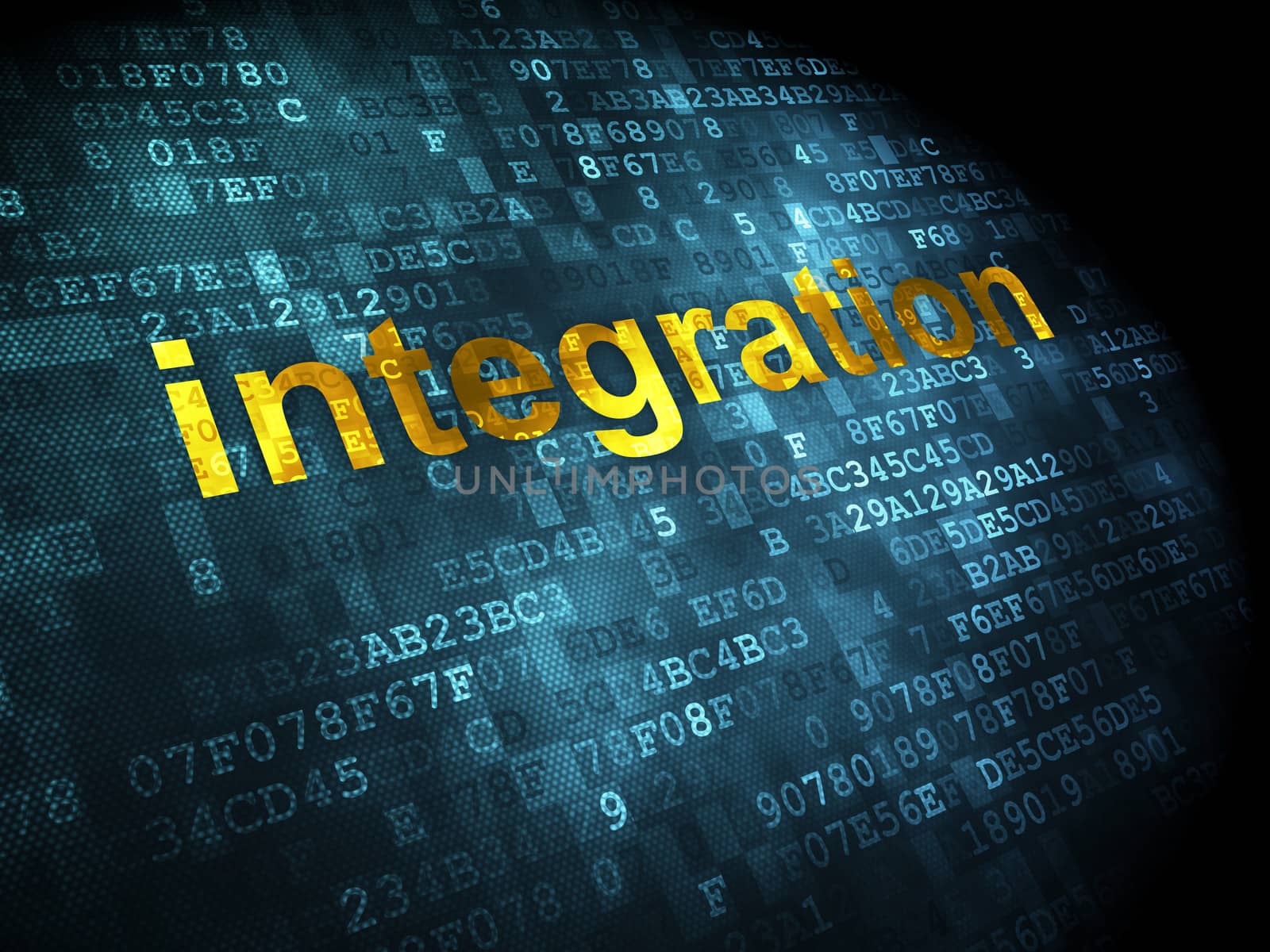 Business concept: pixelated words Integration on digital background, 3d render