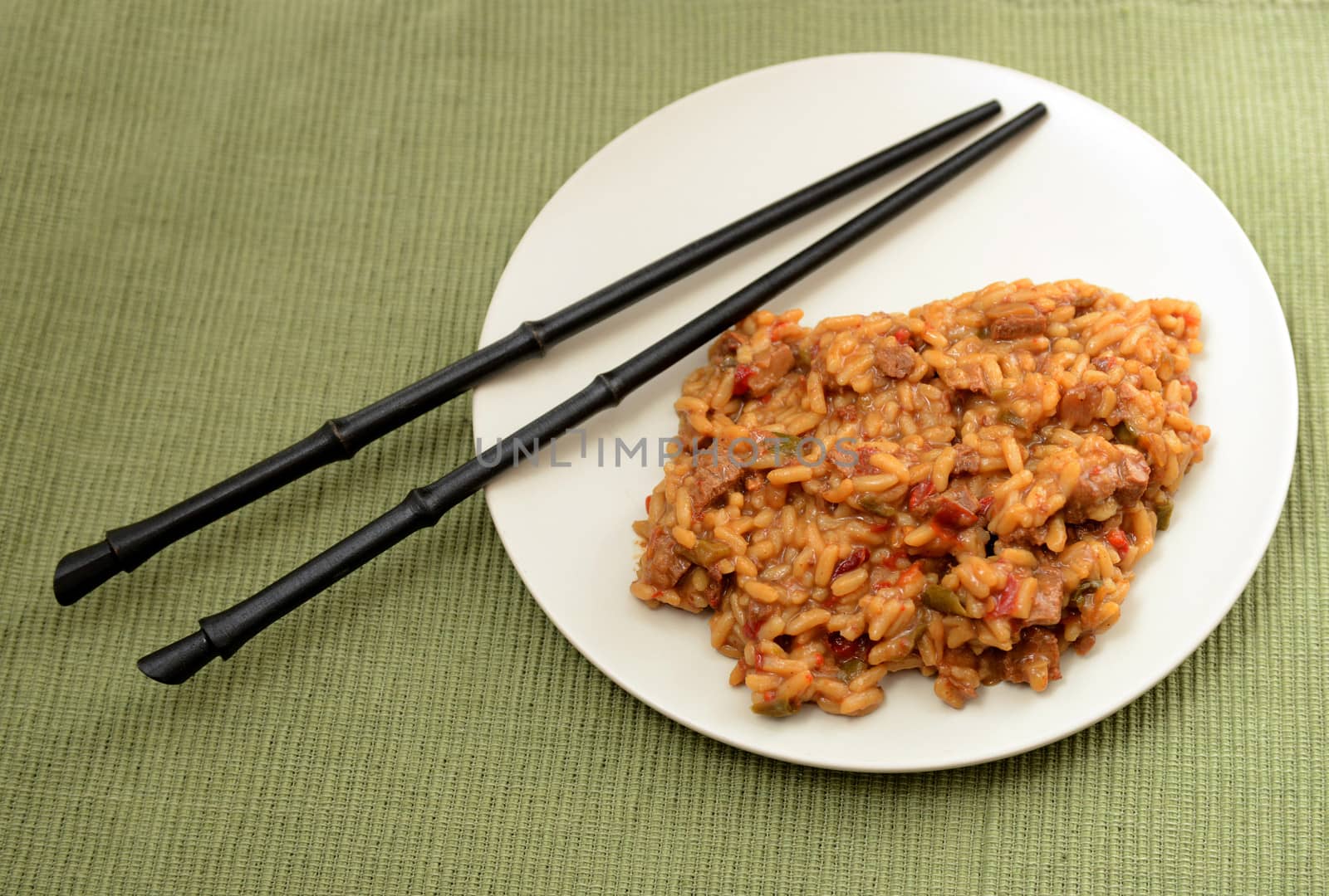 beef fried rice with chopsticks