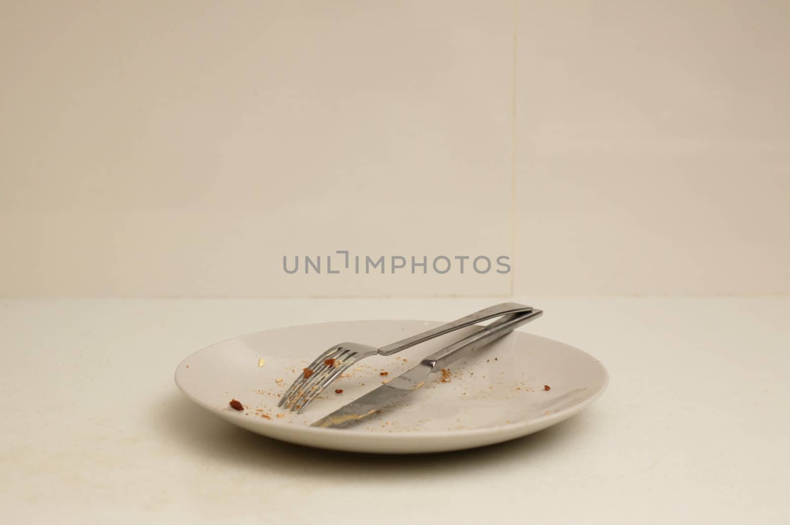 A dinner plate isolated on a kitch bench