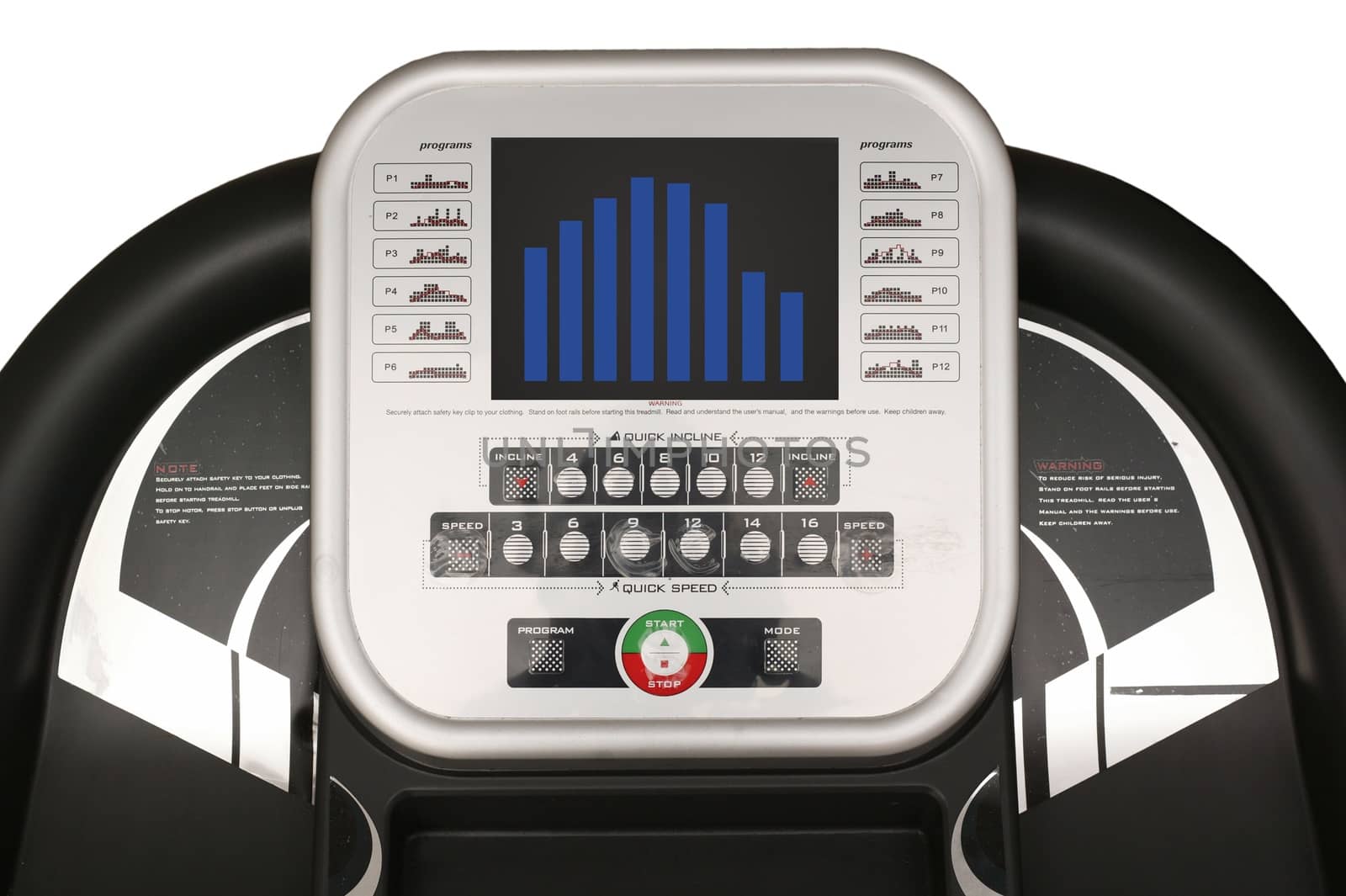 An exercise treadmill on a plain background