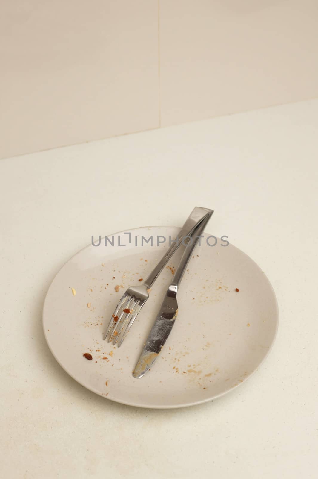 A dinner plate isolated on a kitch bench