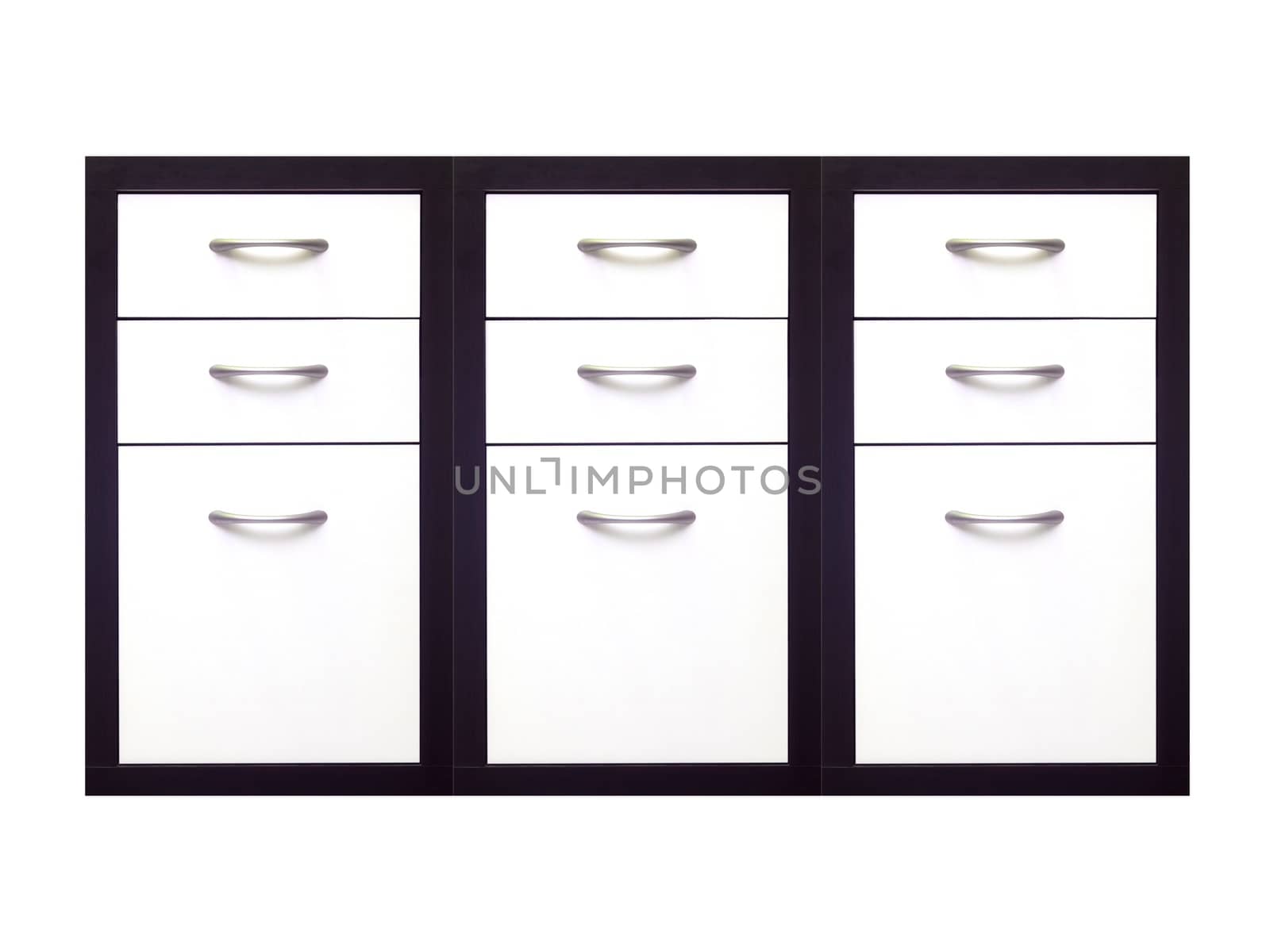 A set of cabinet draws isolated against a white background