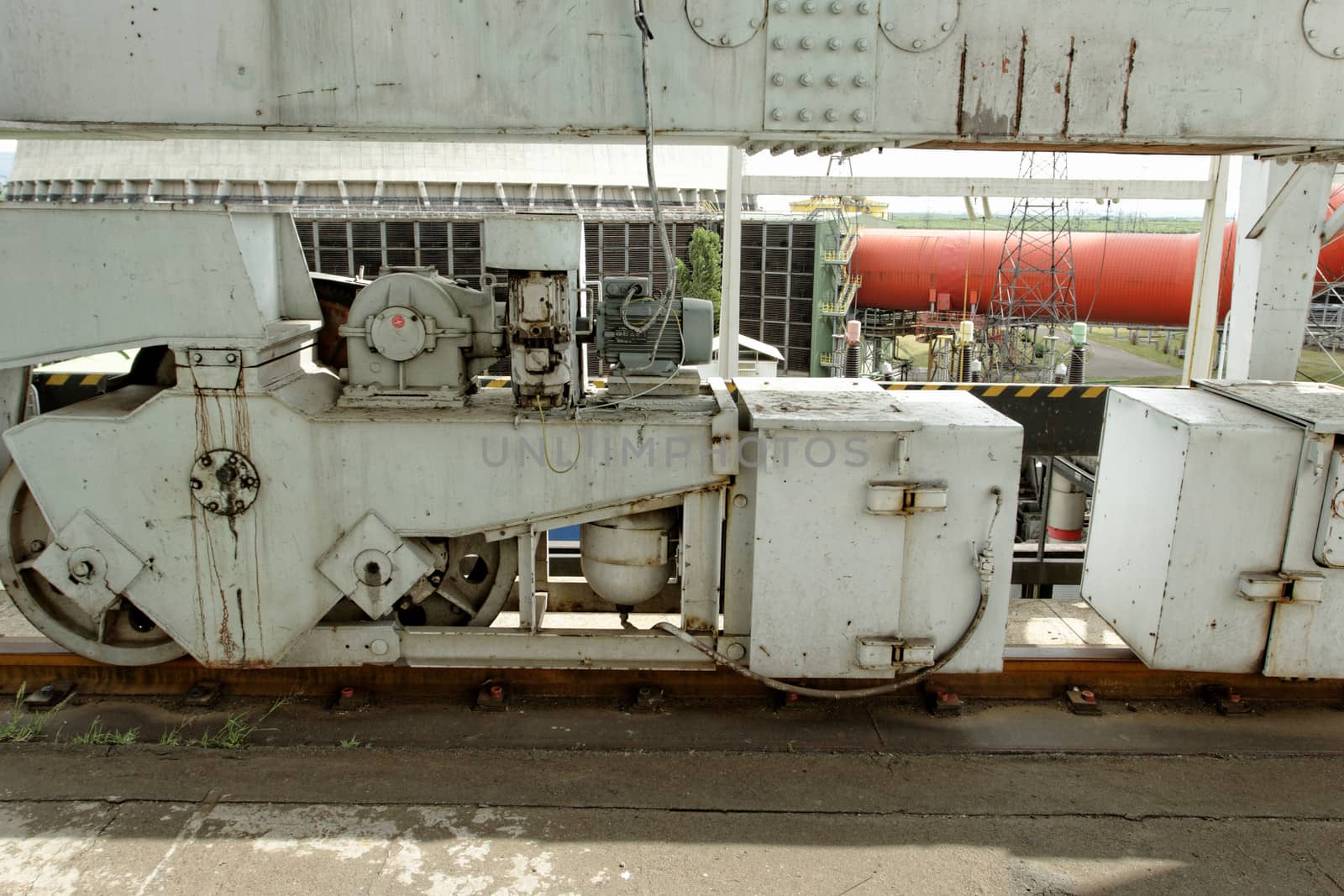 railroad rolling heavy stand (industrial details close up)