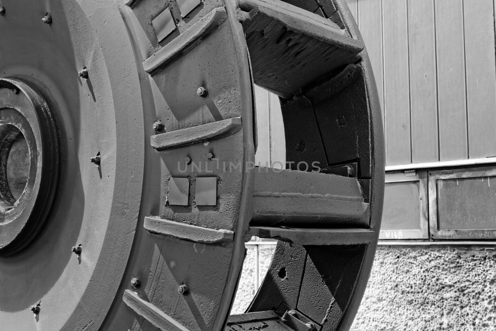 industrial coal mill wheel details (close up) bw