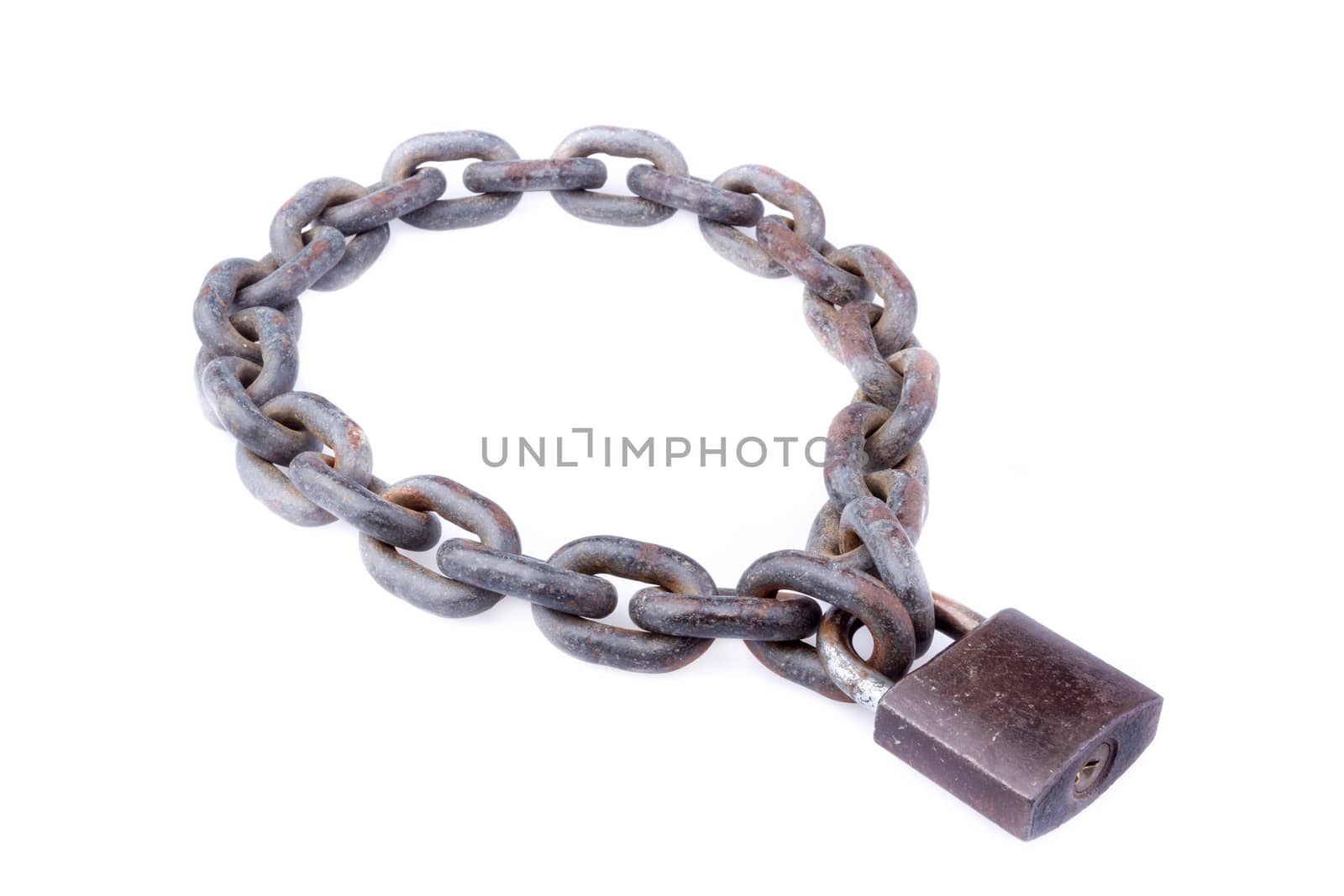 chain and padlock on white background