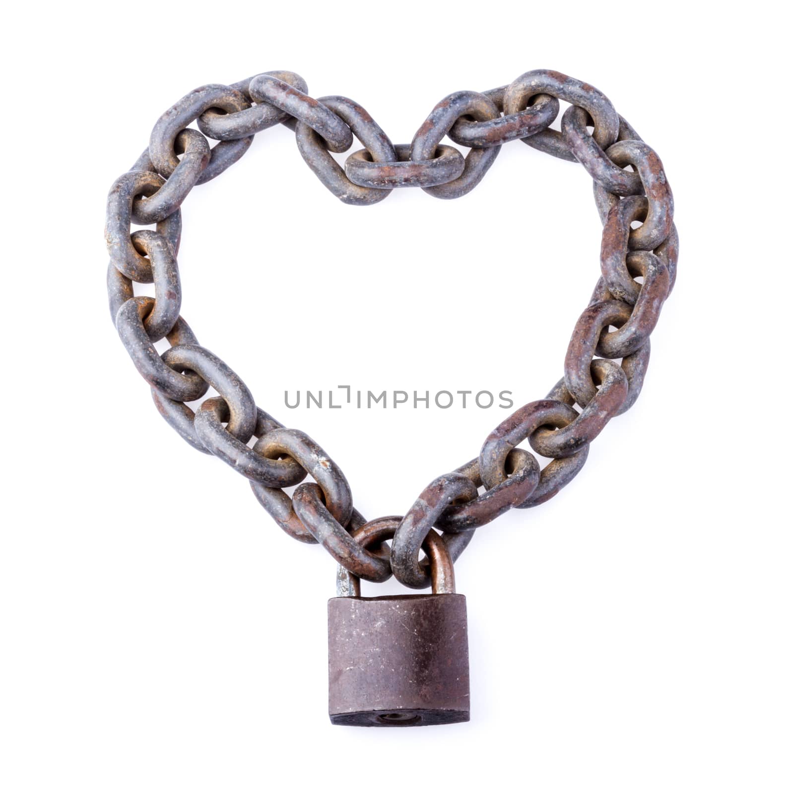 chain and padlock on white background