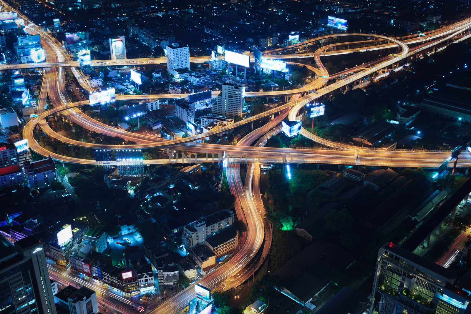 Cityscape traffic night, Bangkok bird eye view