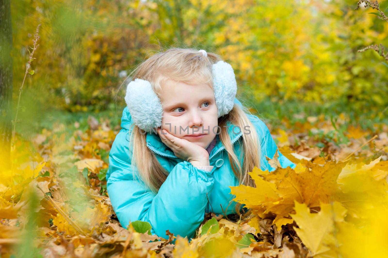 girl in autumn on the leaves