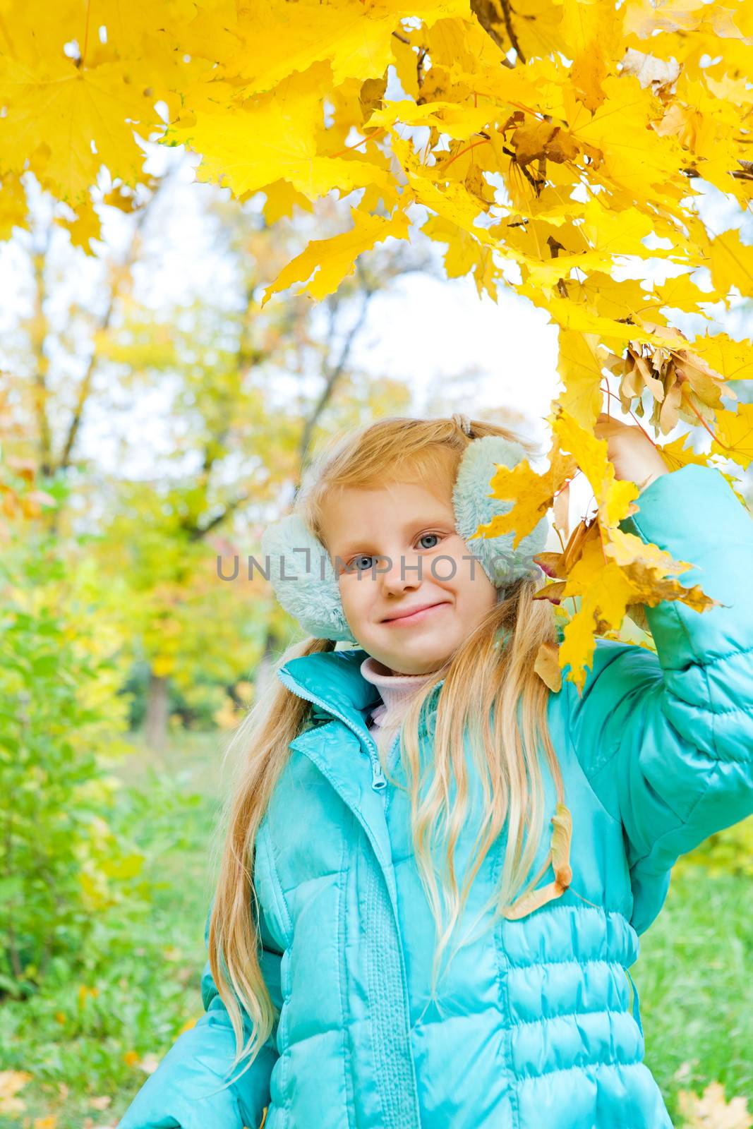 happy girl in autumn by vsurkov