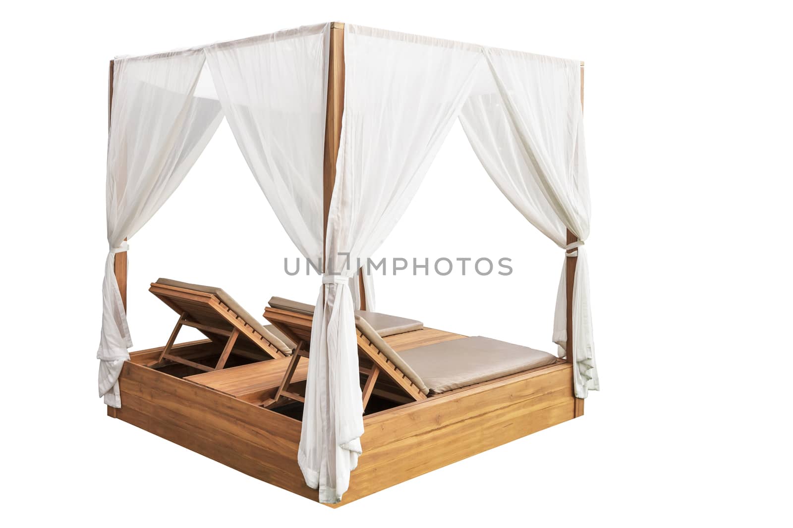 empty beach chair spa sun bed on white background