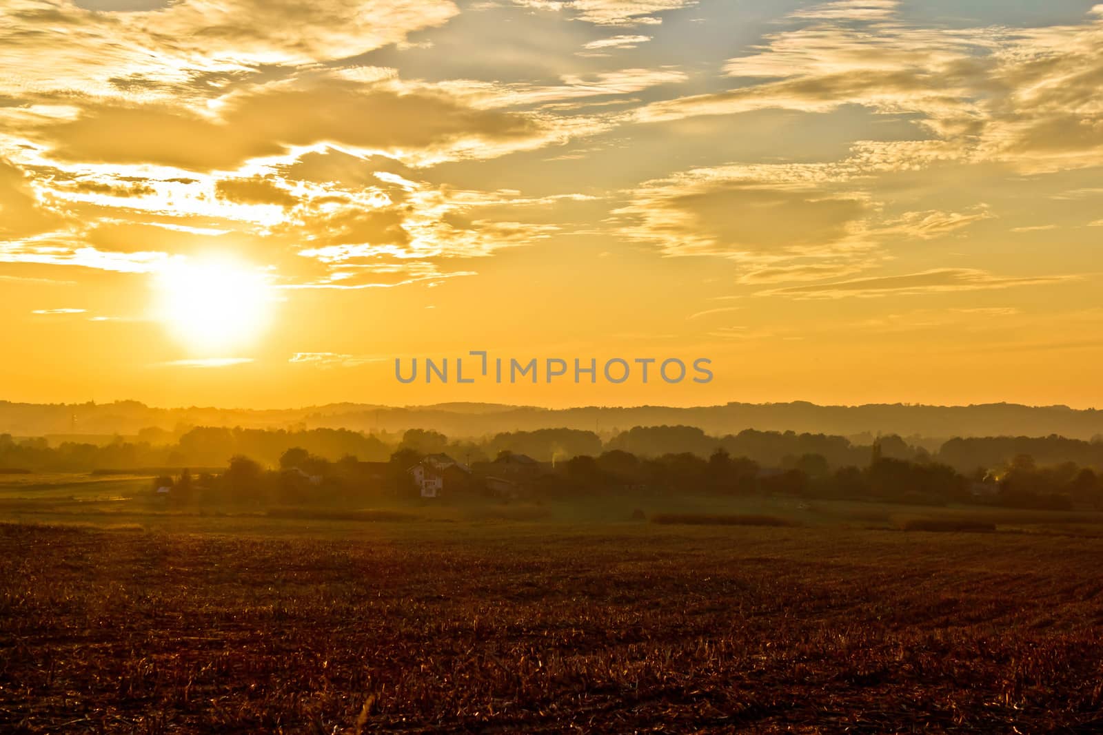 Amazing Croatia landscape golden sunset, Prigorje region