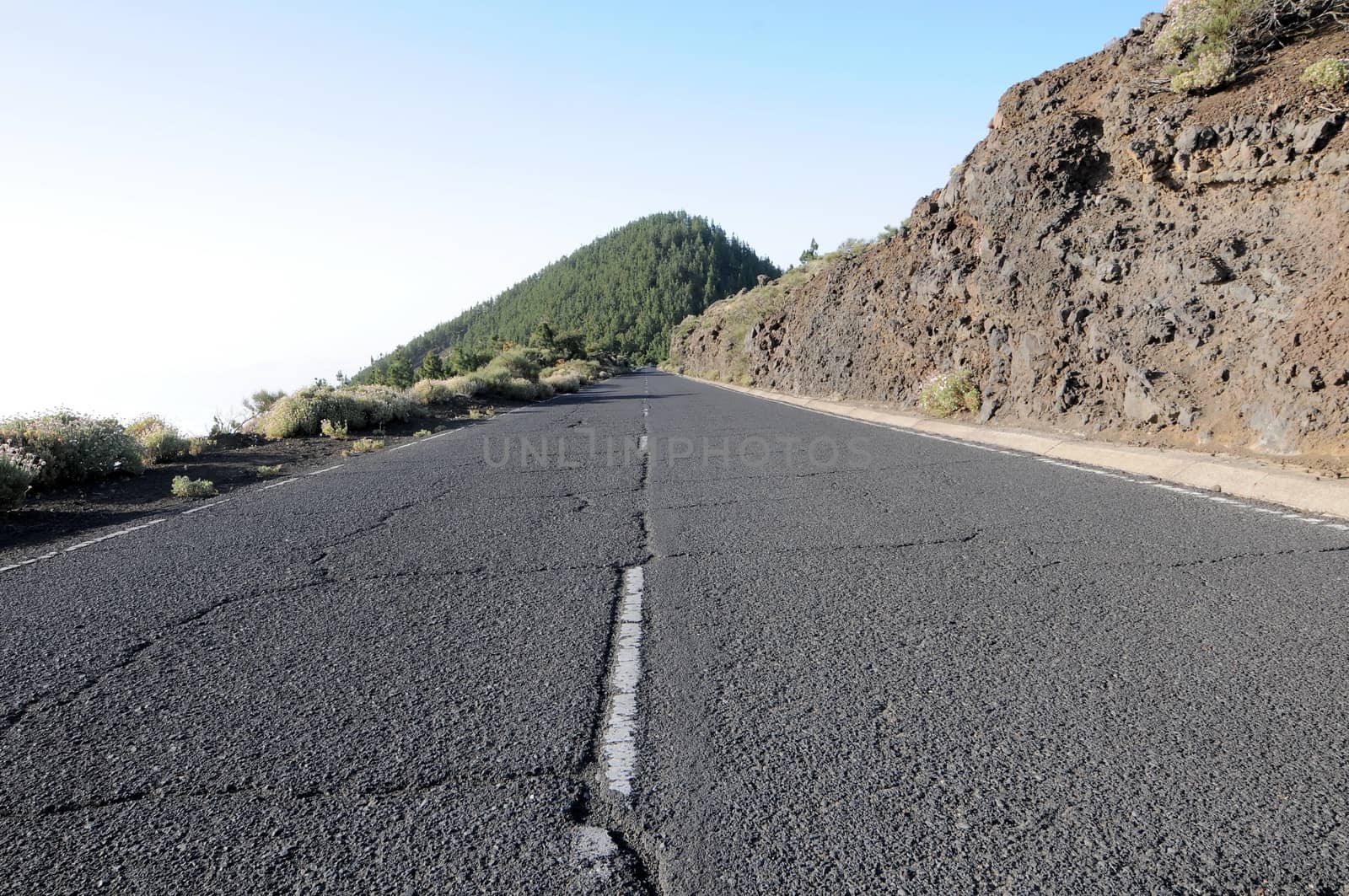 One Lonely Road in the Desert in Tenerife, Spain