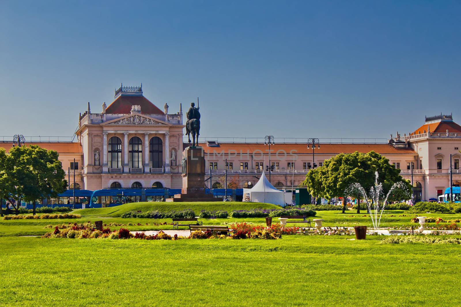 Zagreb central railway station and Tomislav square park
