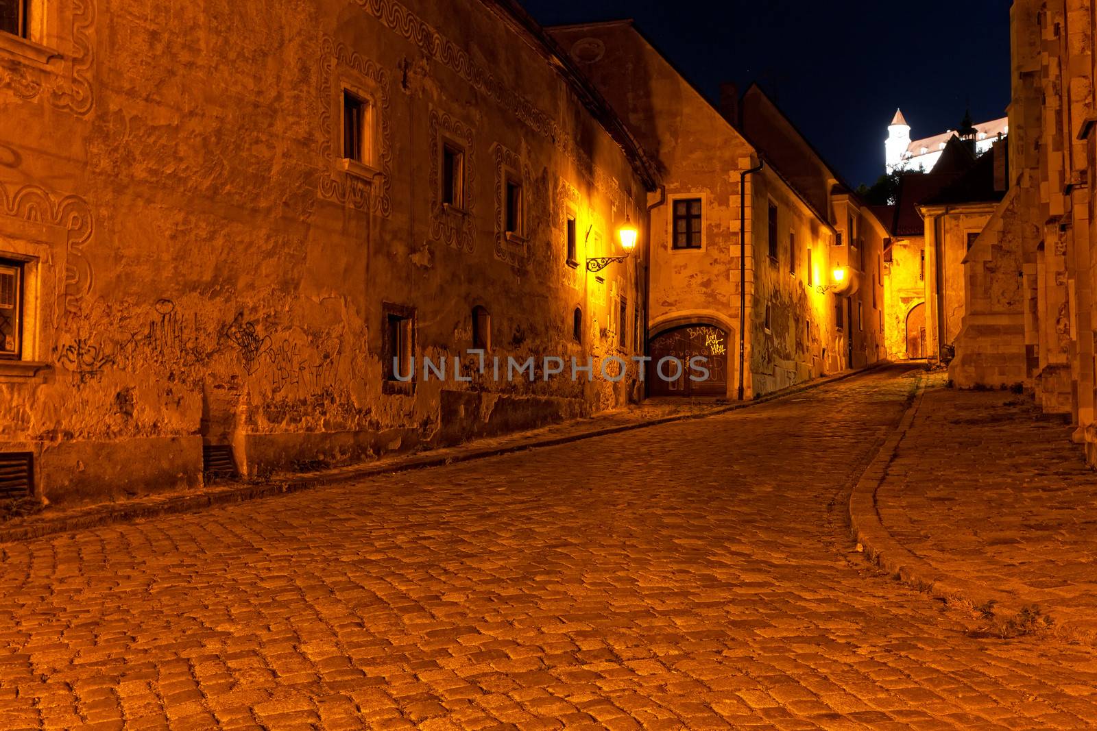 deserted street of Bratislava at night