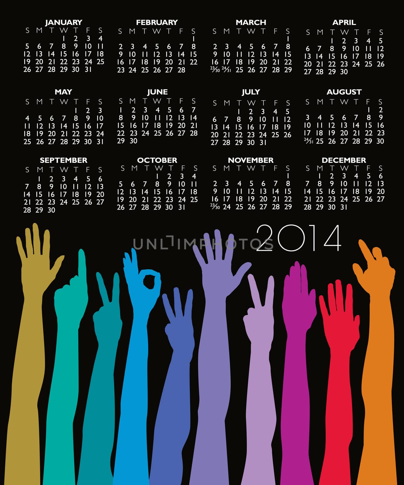 2014 Creative Hands Rainbow Calendar for Print or Website