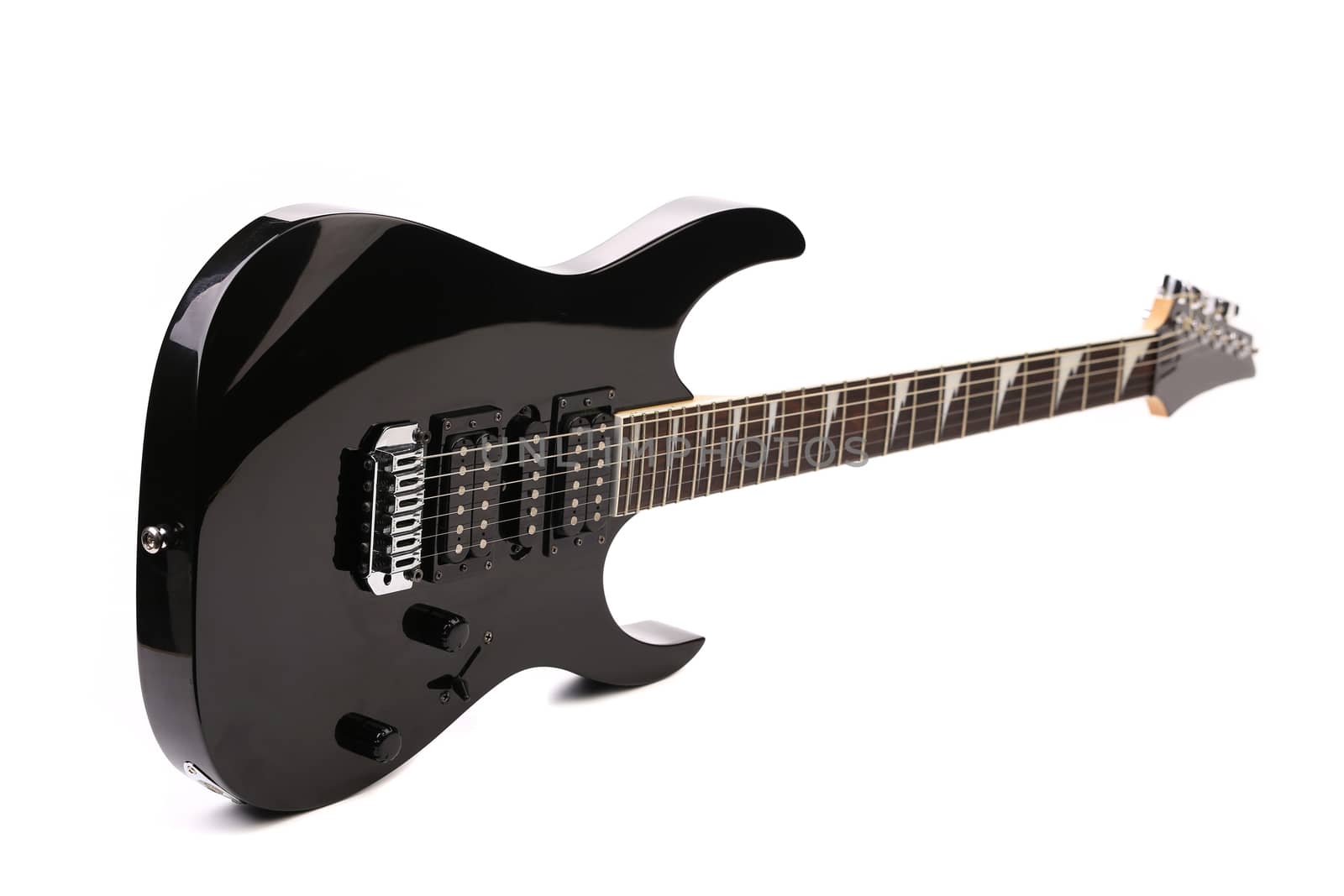 Beautiful black electric guitar isolated over white