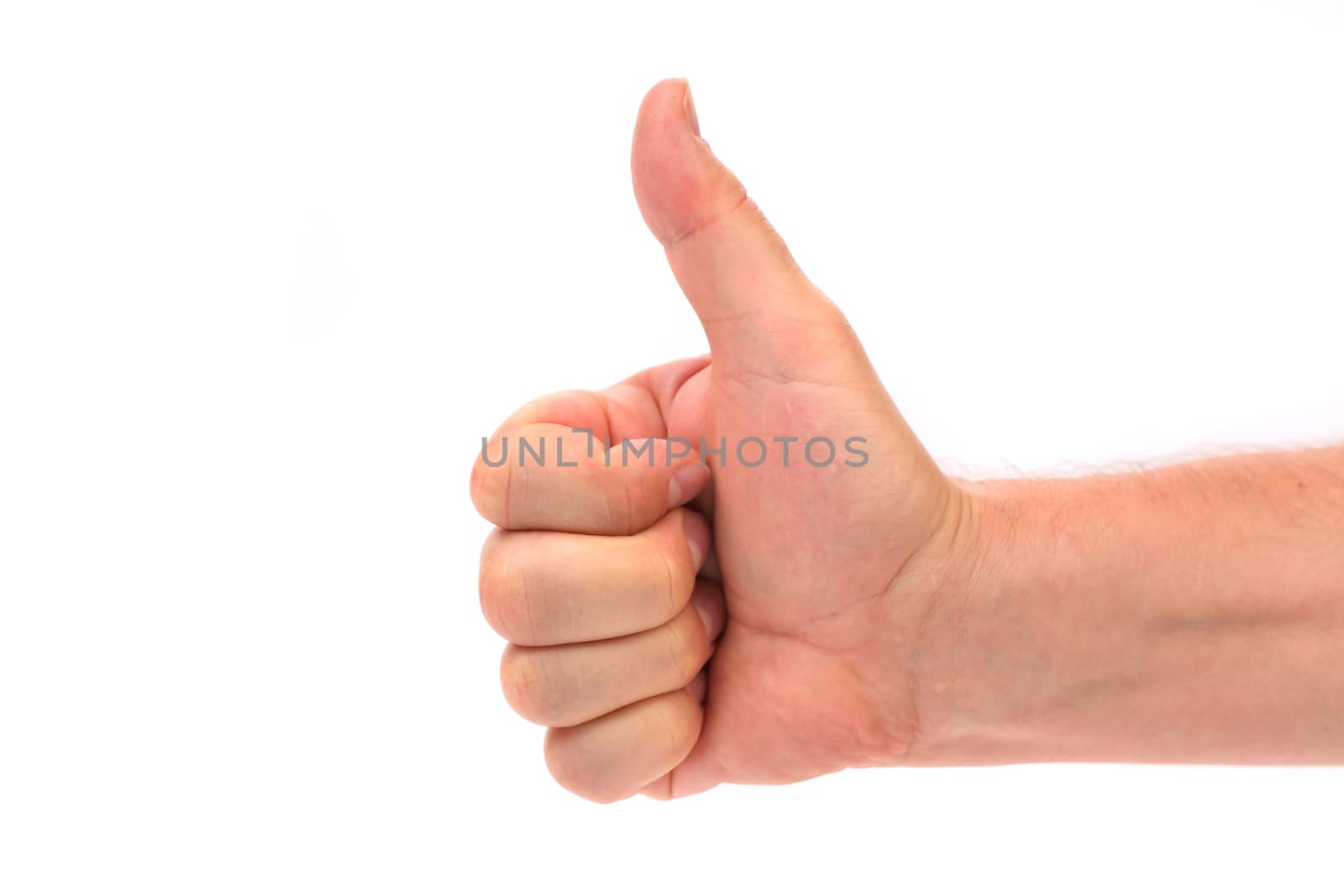 Great. Man's hand. Isolated on a white background.