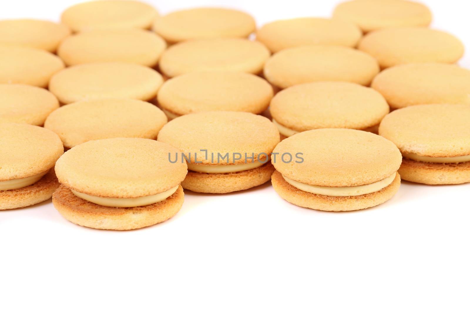 Vanilla cream biscuits isolated on a white background