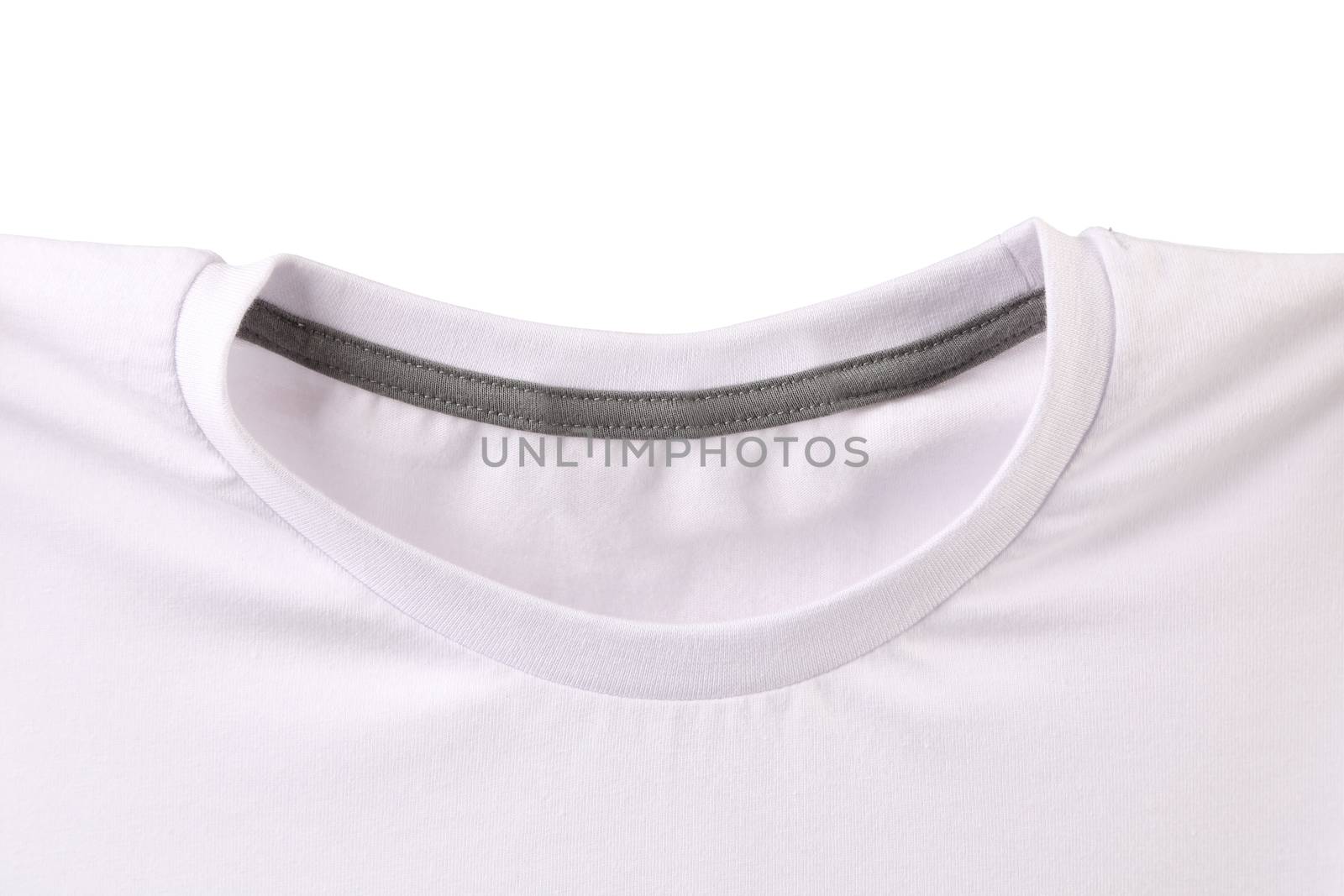 Neck of T-shirt isolated on white background. Front.