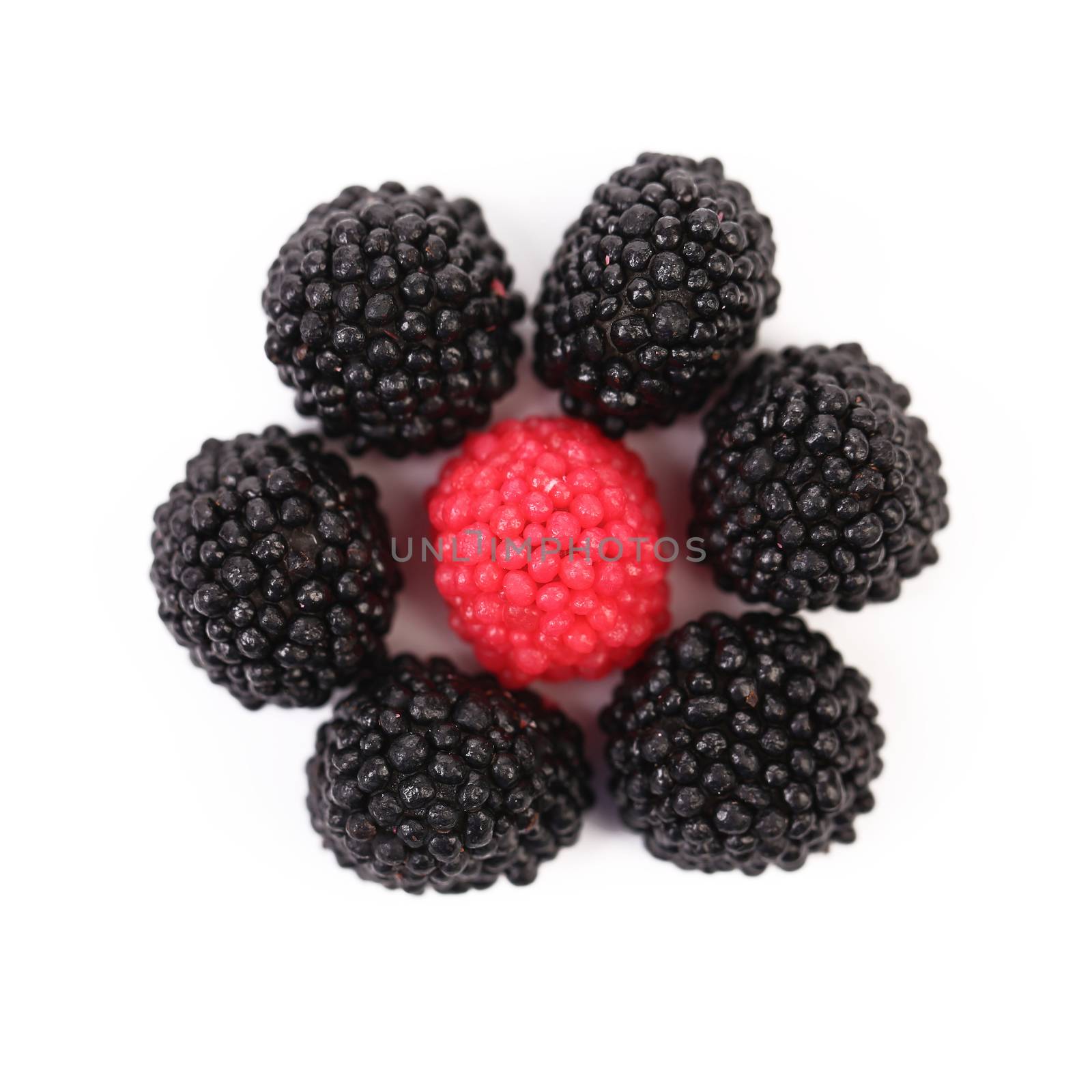 Flower of jujube colored balls on a white background