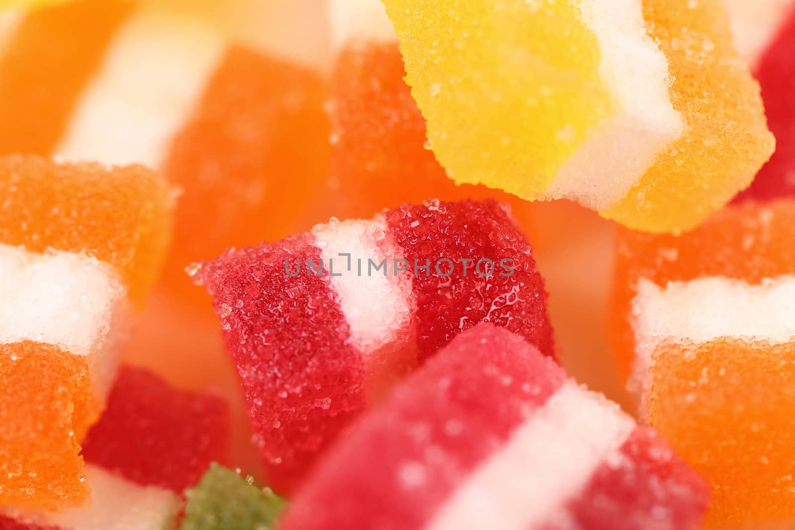 Background of Different fruit-paste candies. Close up.