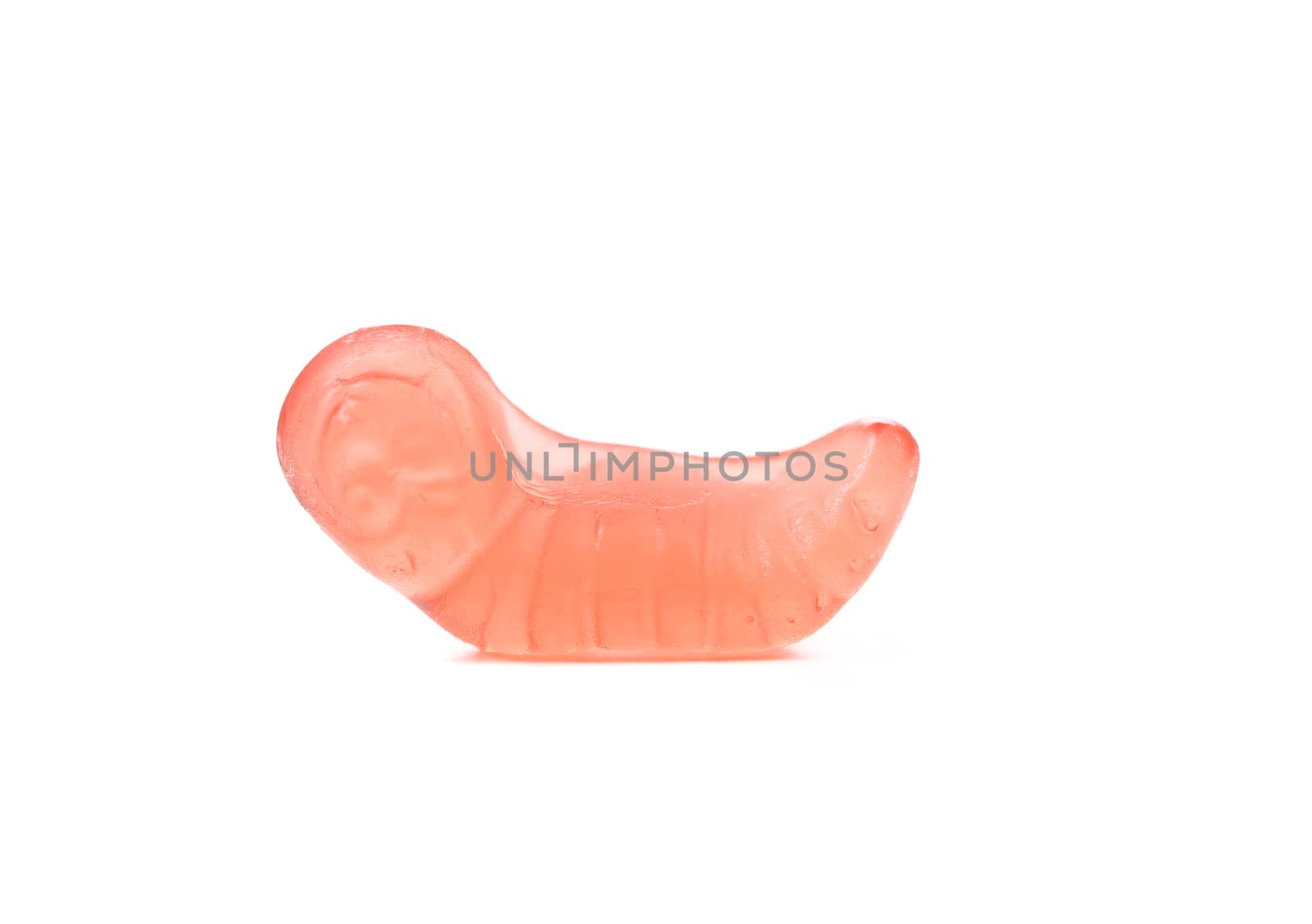Fruit jelly in form of shellfish. White background.