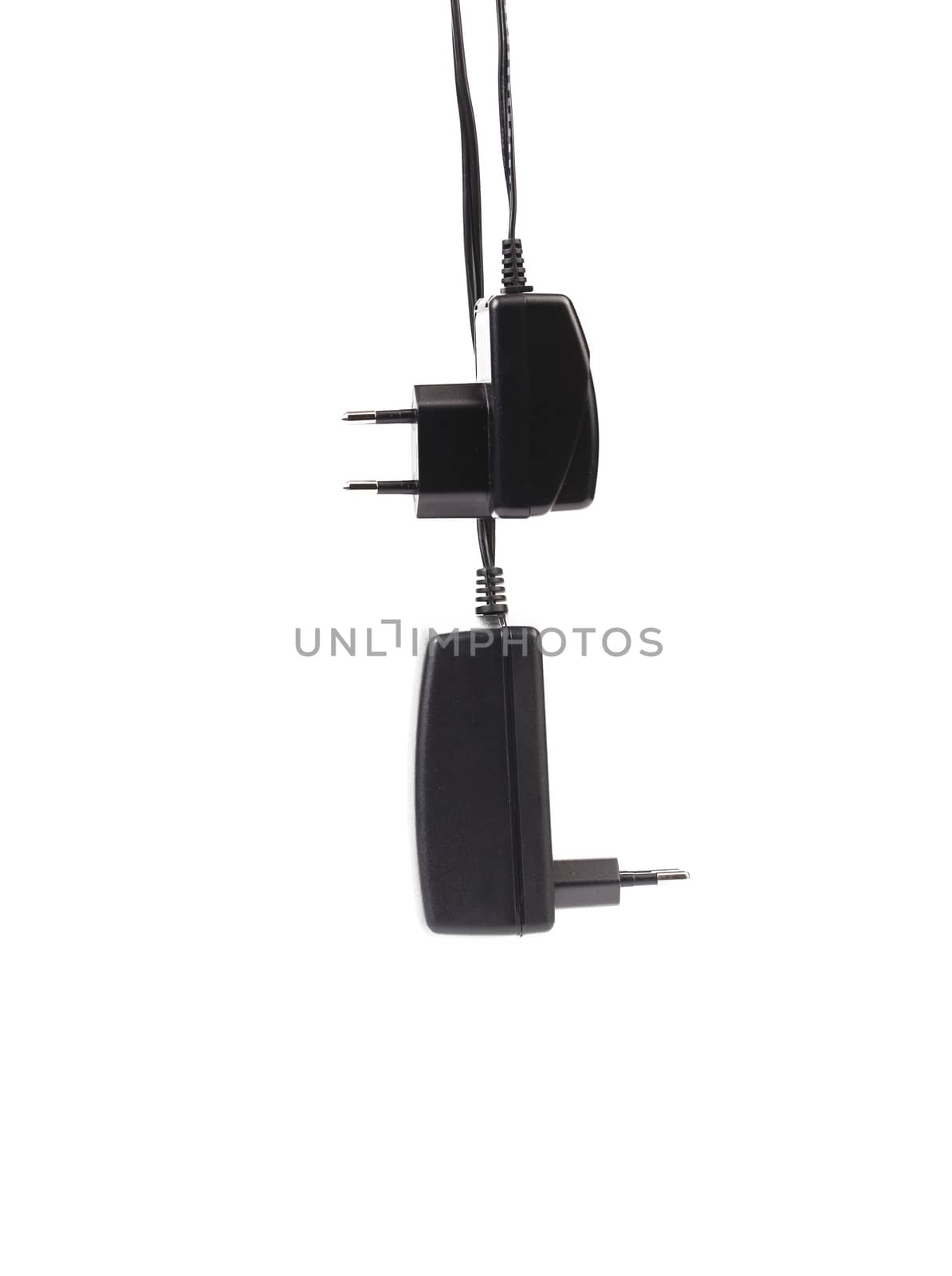 Electric power adapters. Close up. White background.