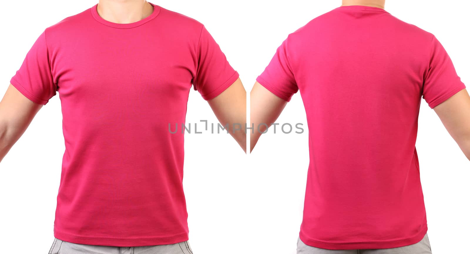 Red T-shirt isolated on white background. Back. Front.
