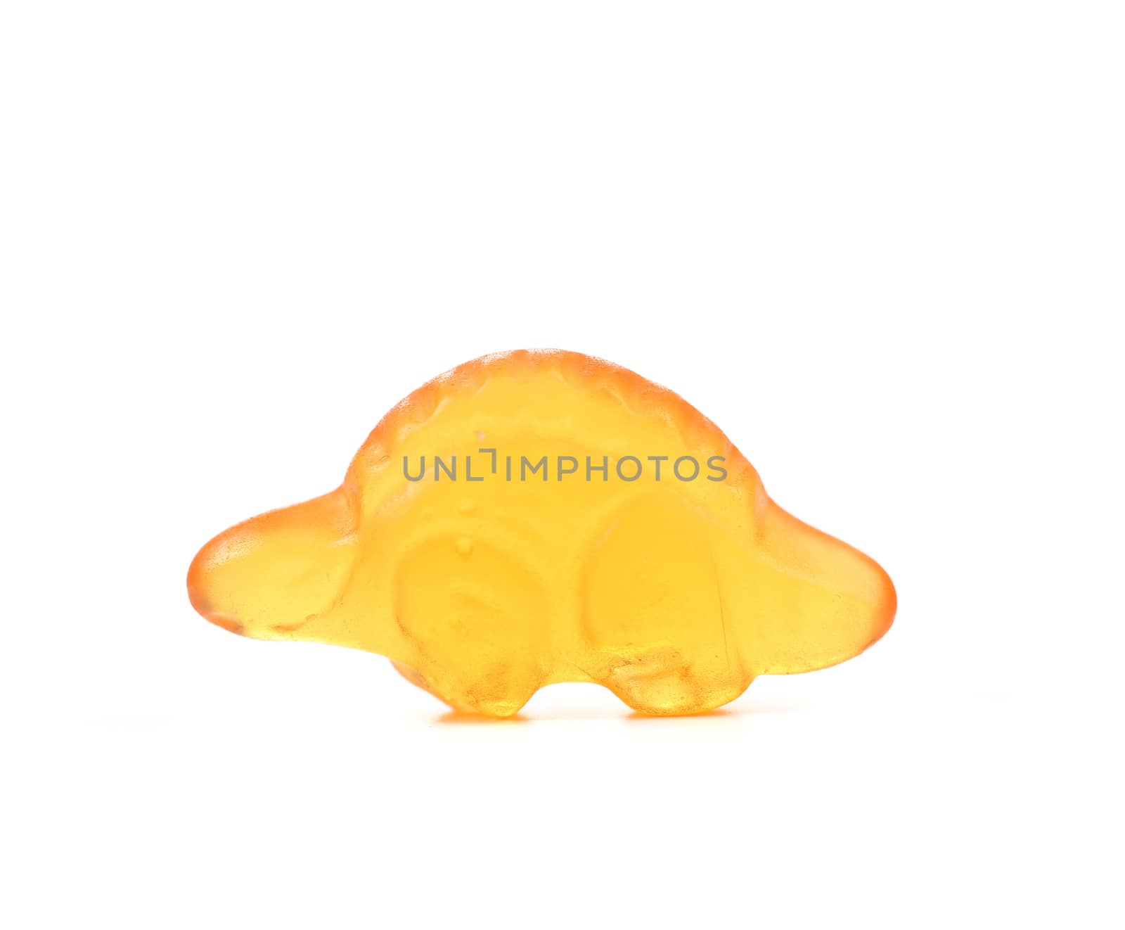 Fruit jelly in form of turtle. White background.