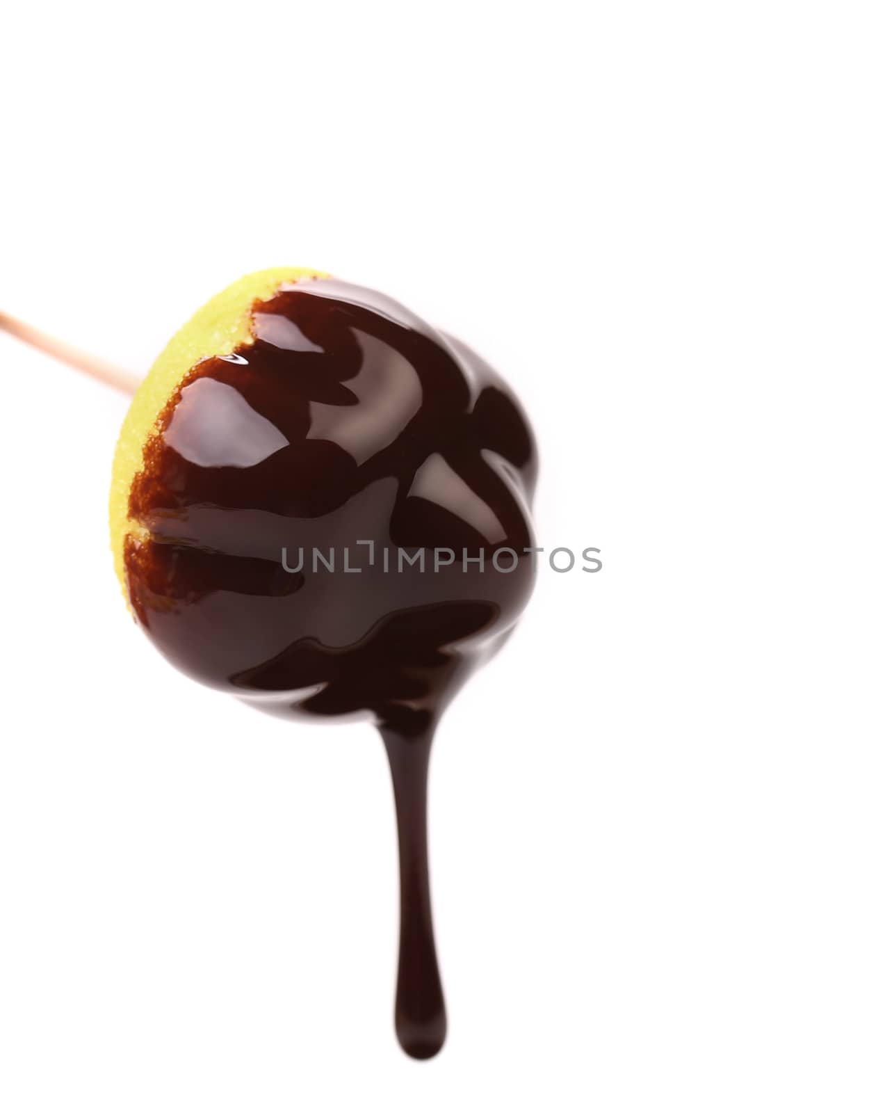 Marshmallow in chocolate syrop. Isolated. White background.