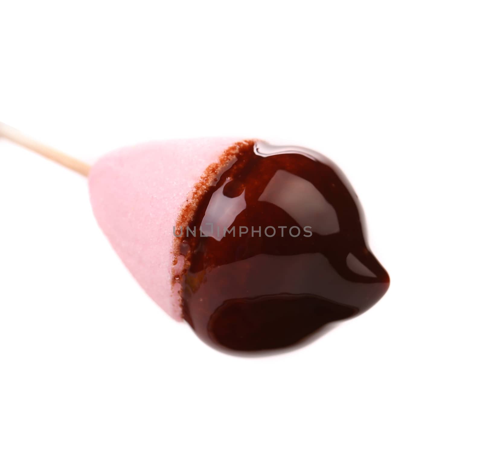 Marshmallow in chocolate syrop. Isolated. White background.