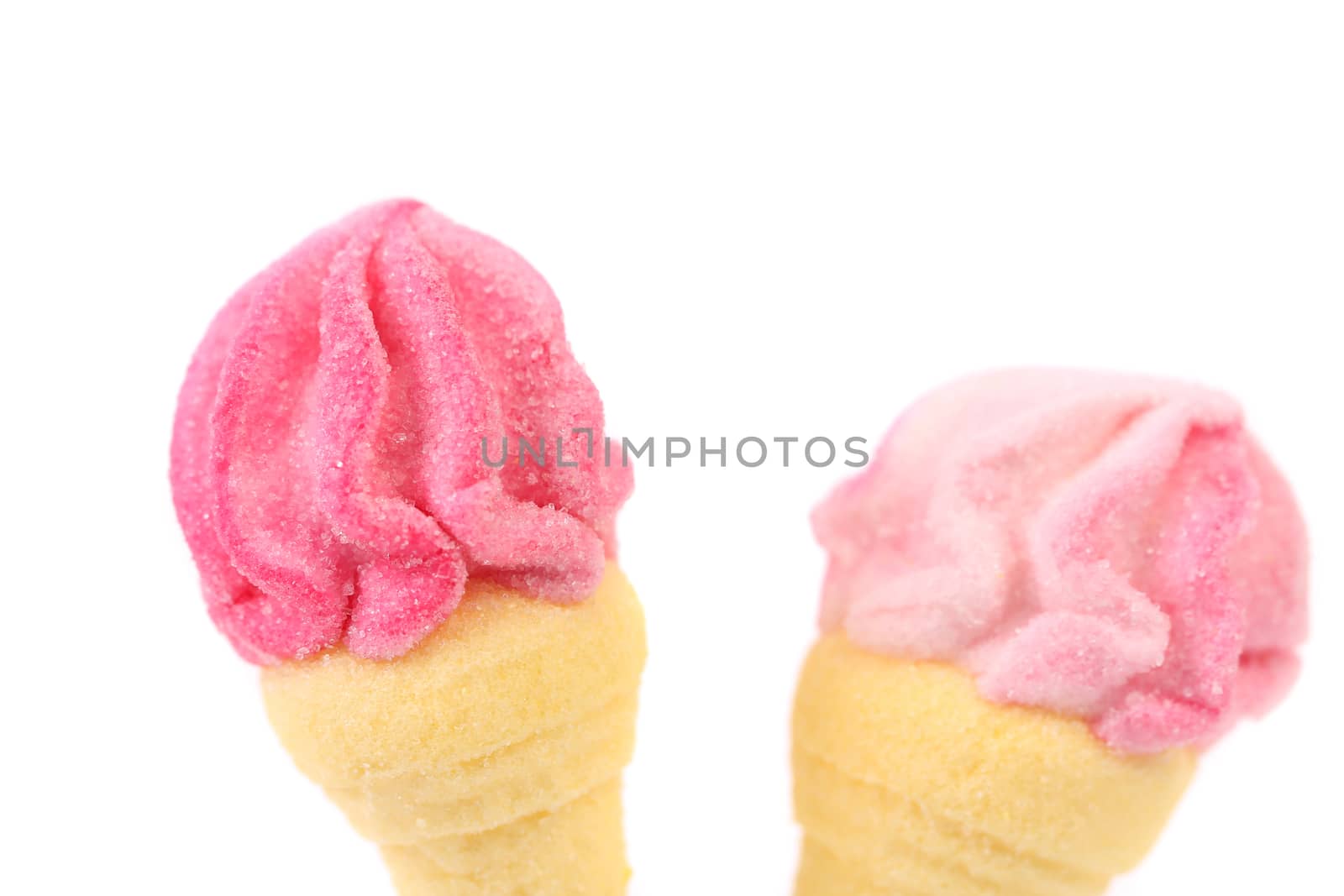 Marshmallow in form of ice cream. White background.
