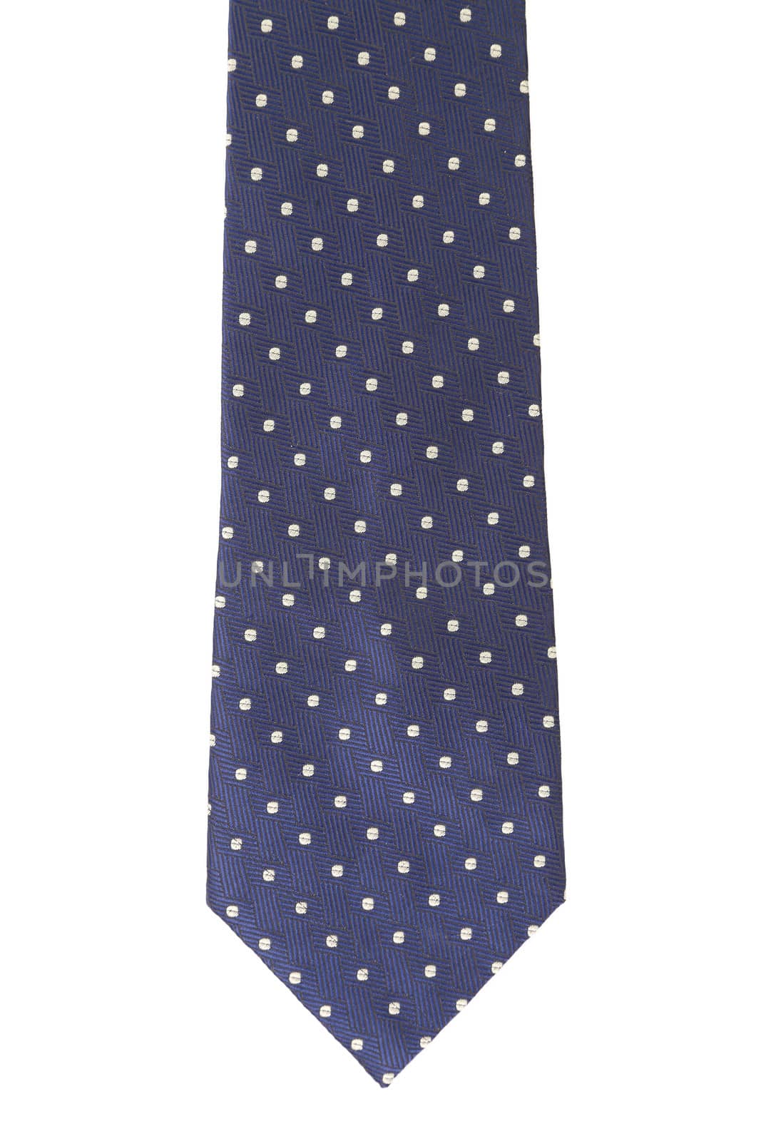 Blue tie with white speck. White background.