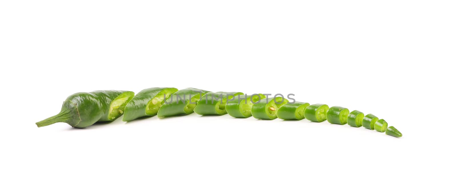 Slices of green pepper isolated on a white background