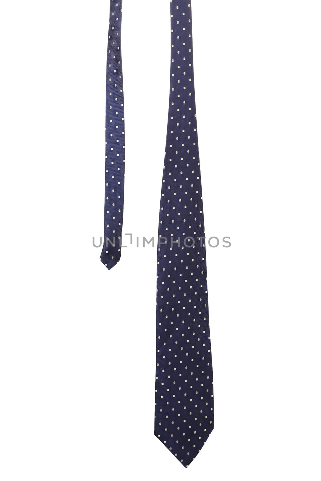 Blue tie with white speck. White background.