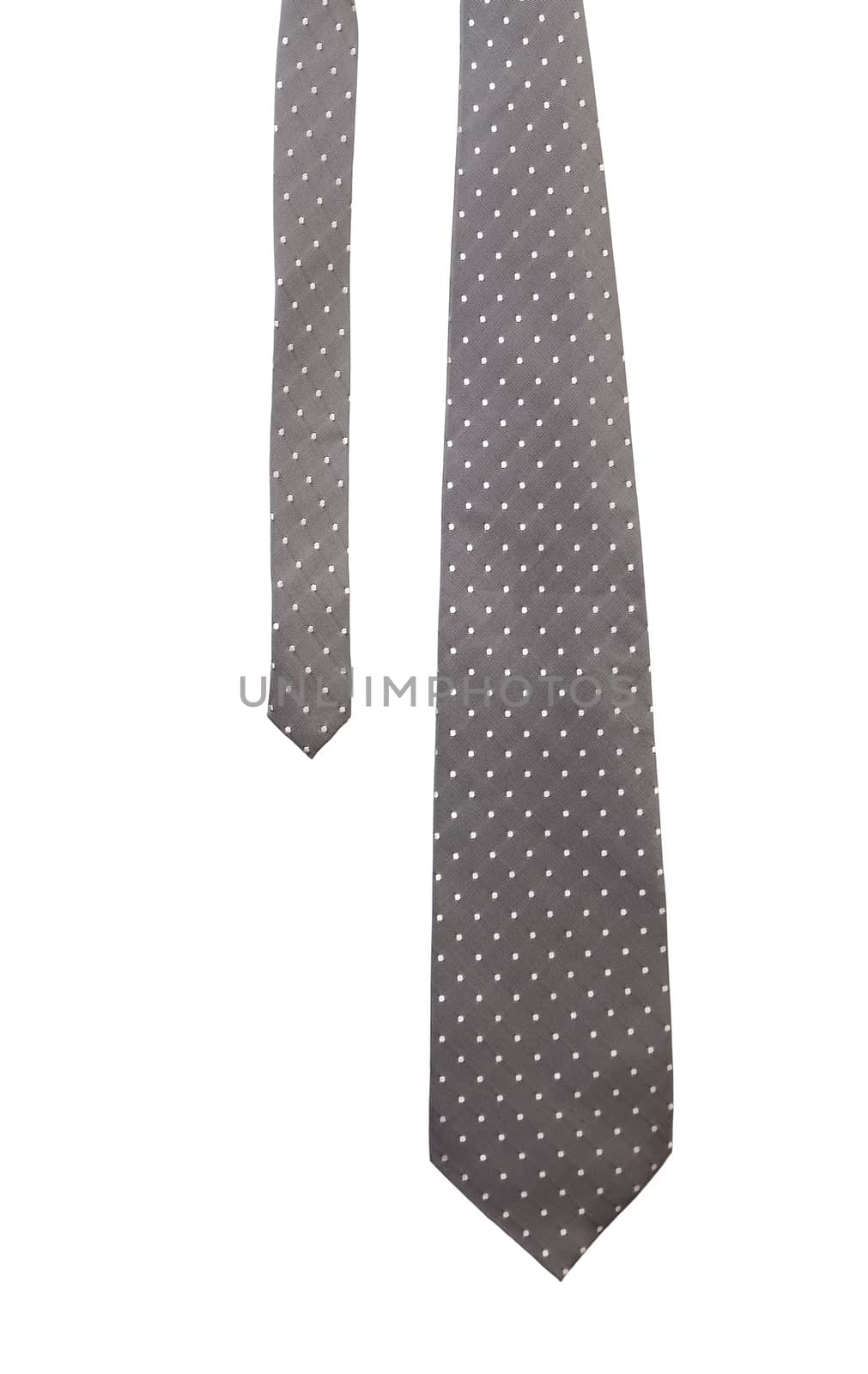 Gray tie with white speck. White background.