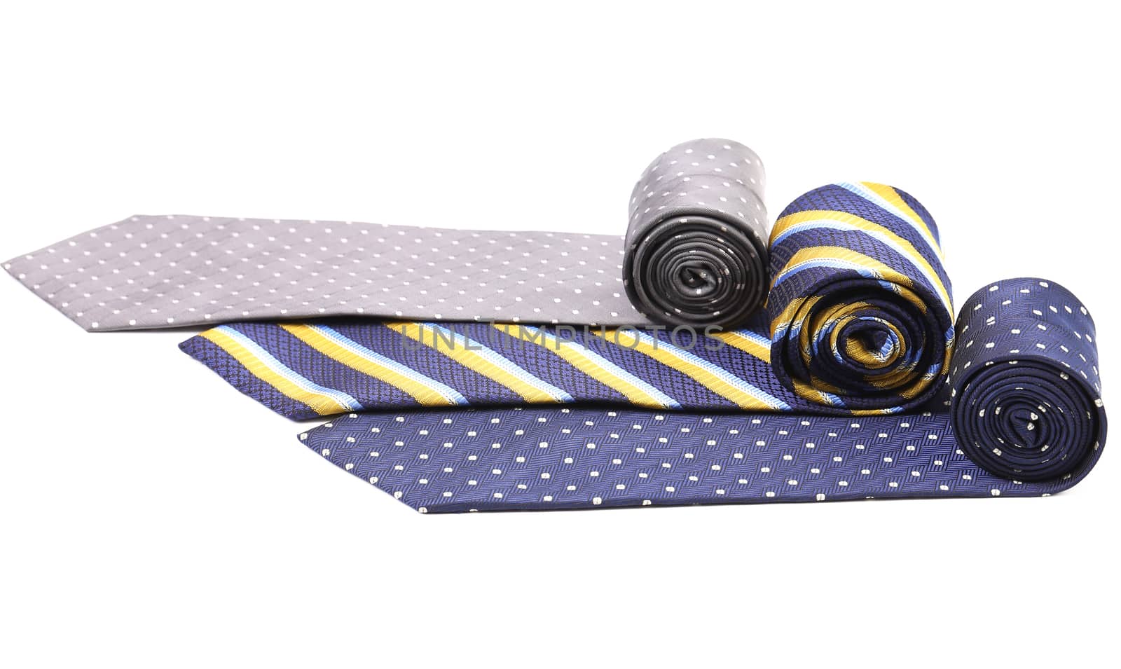 Three  multi-colored tie. Isolated on a white background.