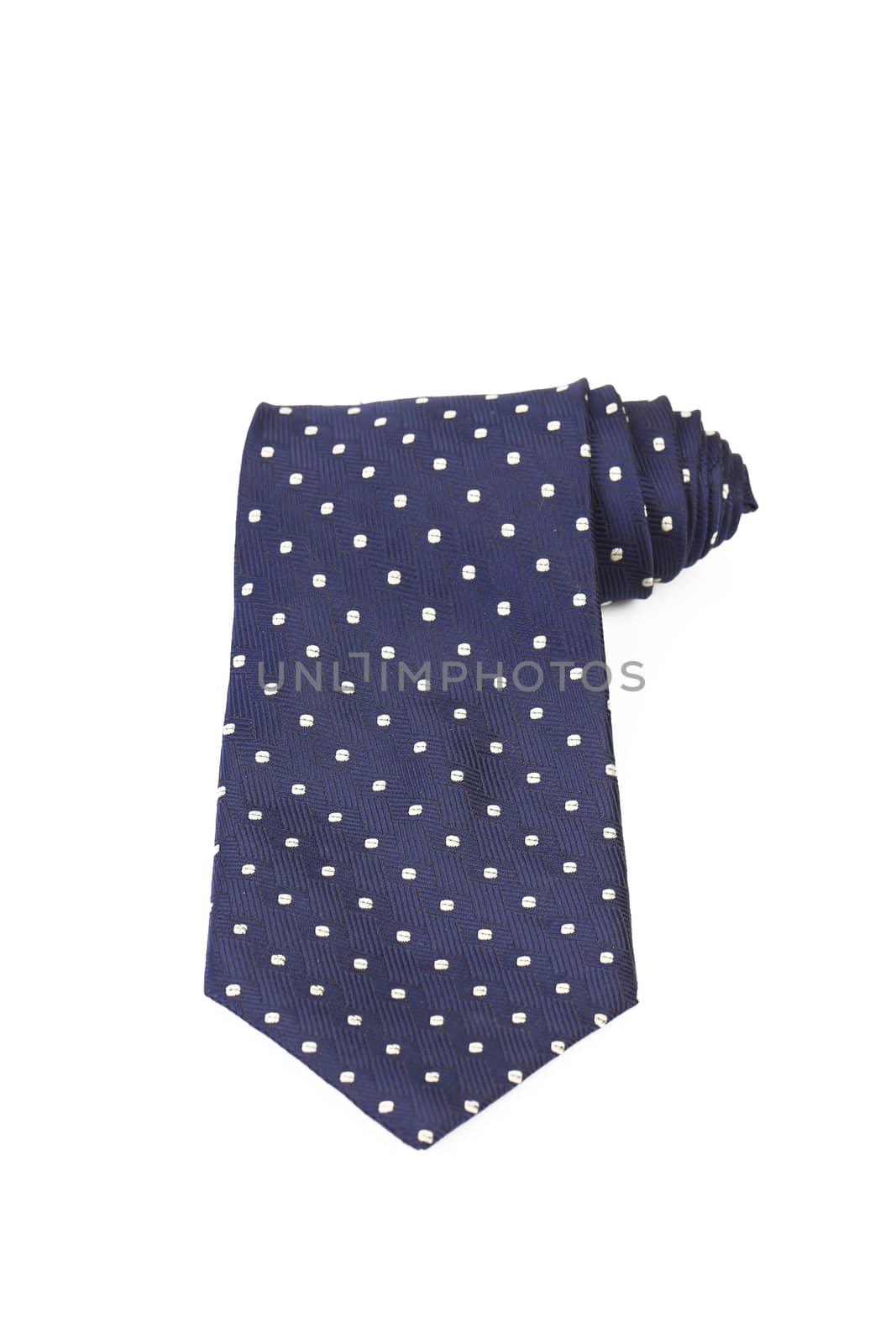 Blue tie with white speck. White background.