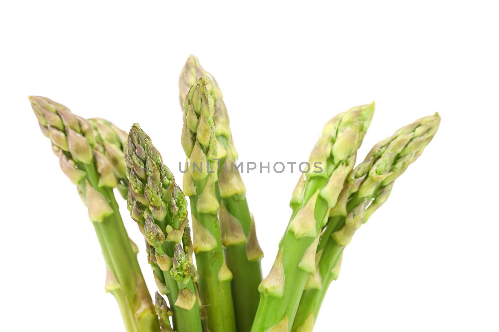 Close-up of top asparaguses isolated on a white background