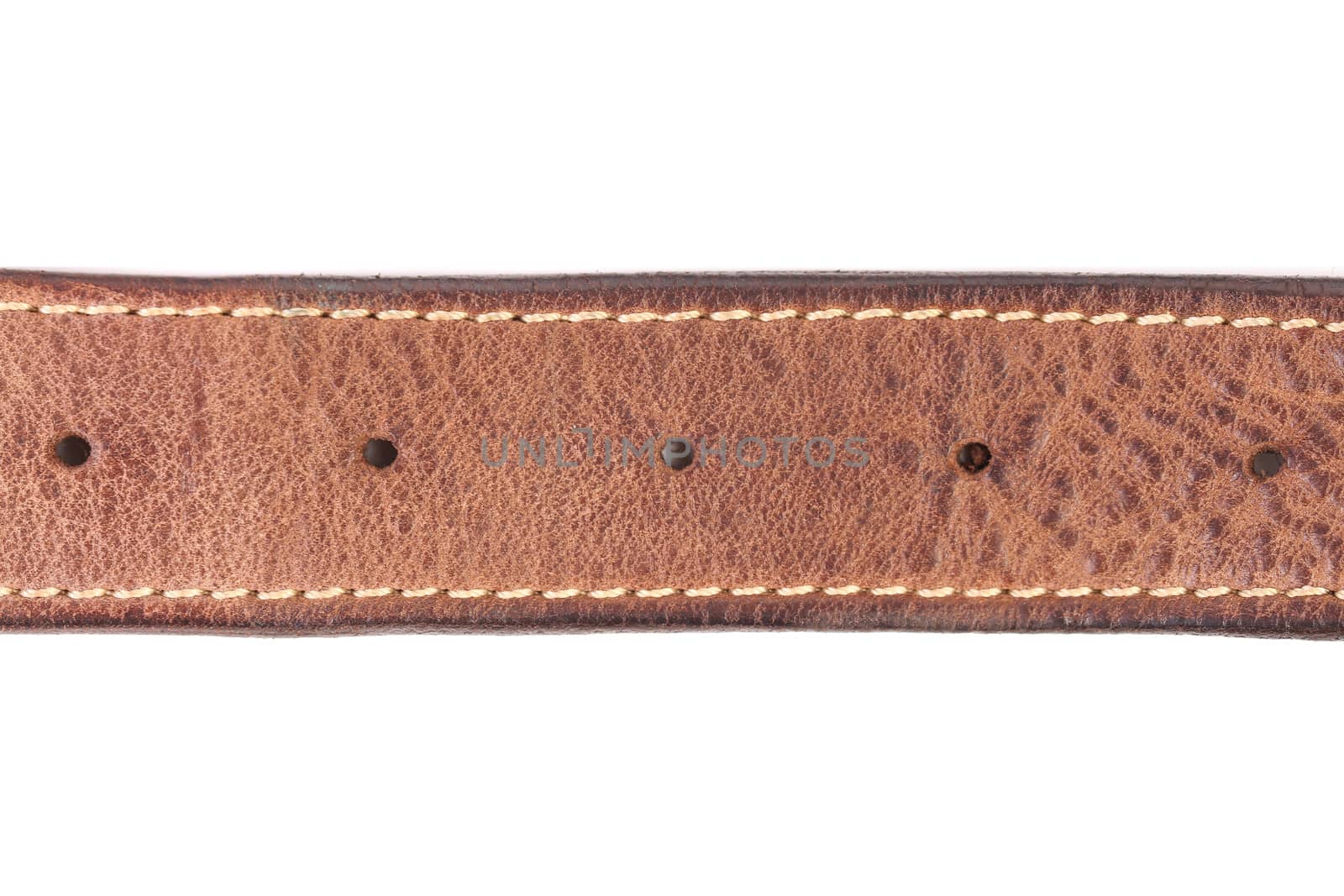 Fradment of brown belt. Close up. White background.