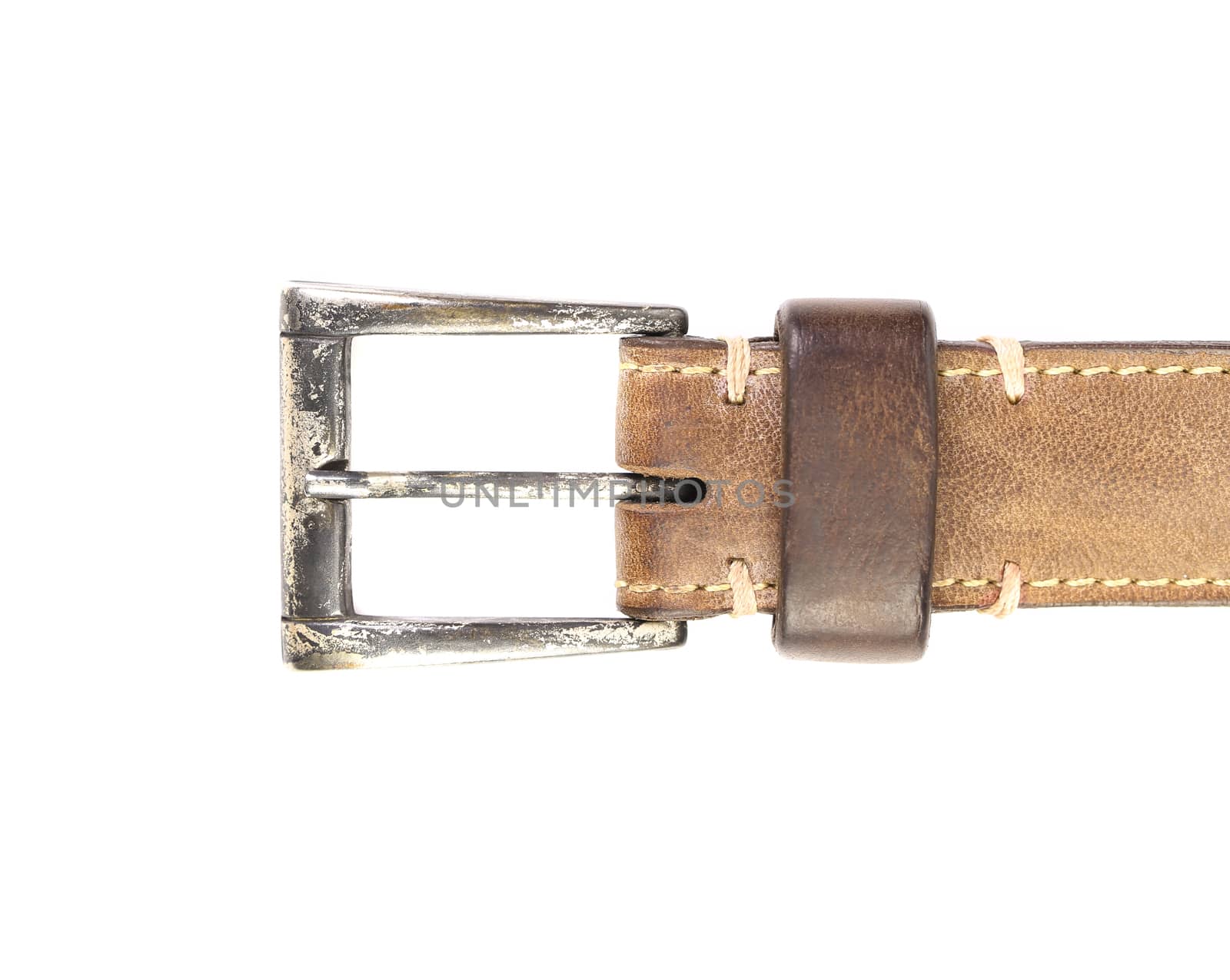 Brown belt and buckle isolated on a white background.