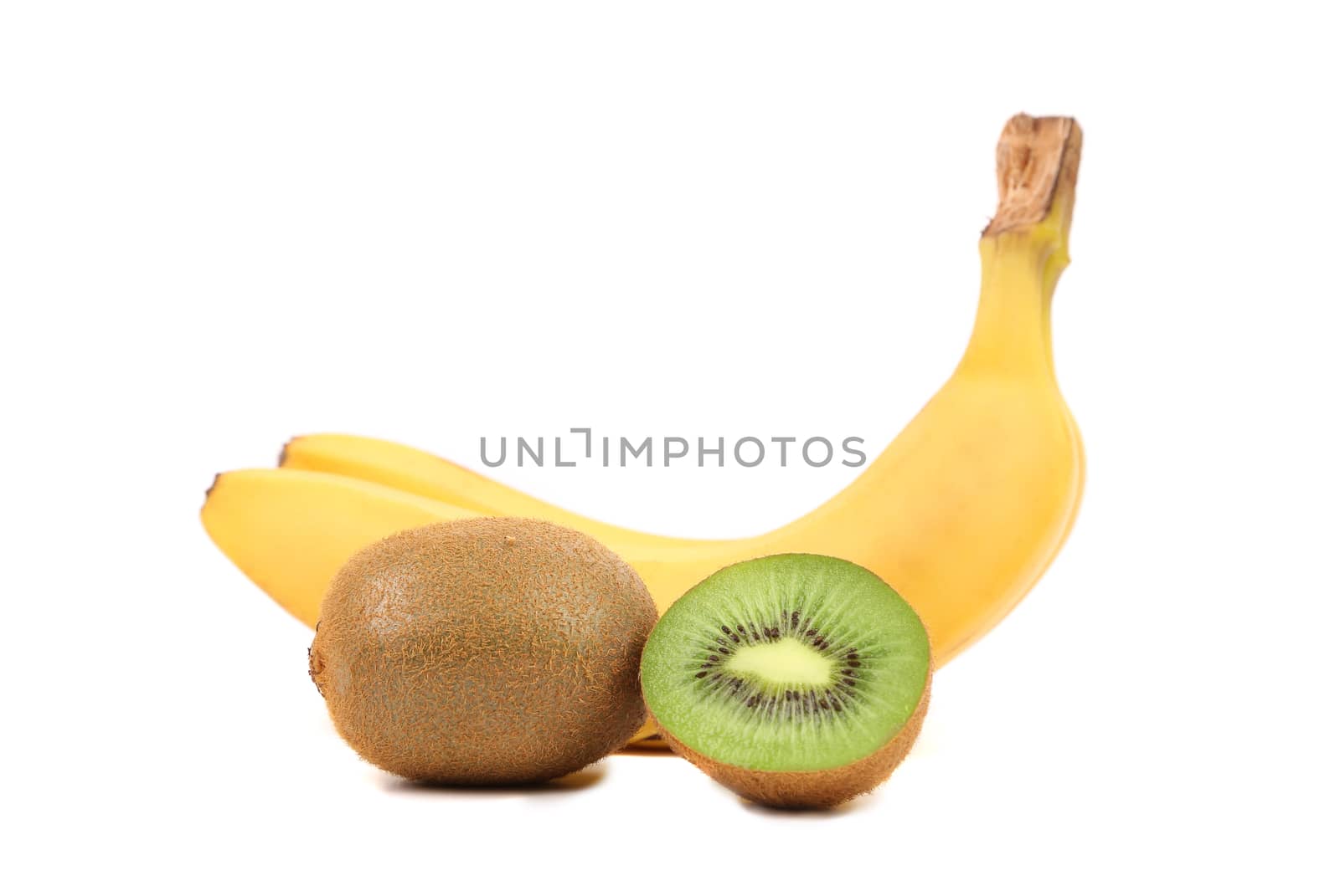 Kiwi and bananas isolated on a white background.