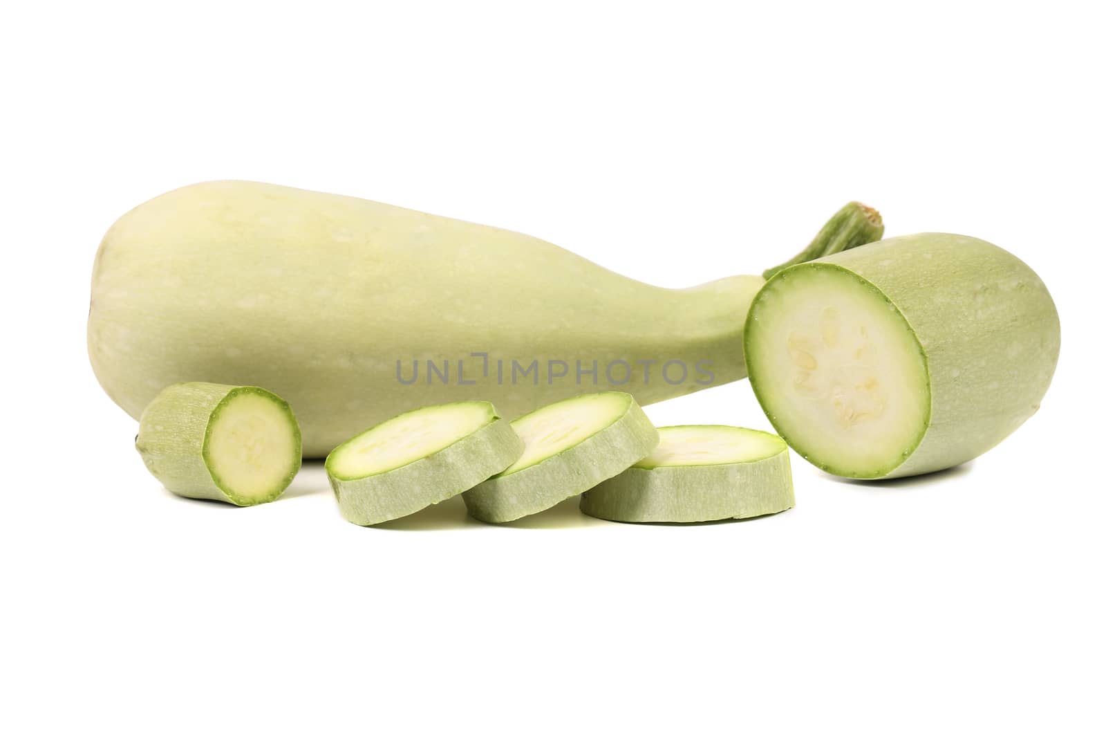 Fresh sliced marrow vegetable. Isolated on white background