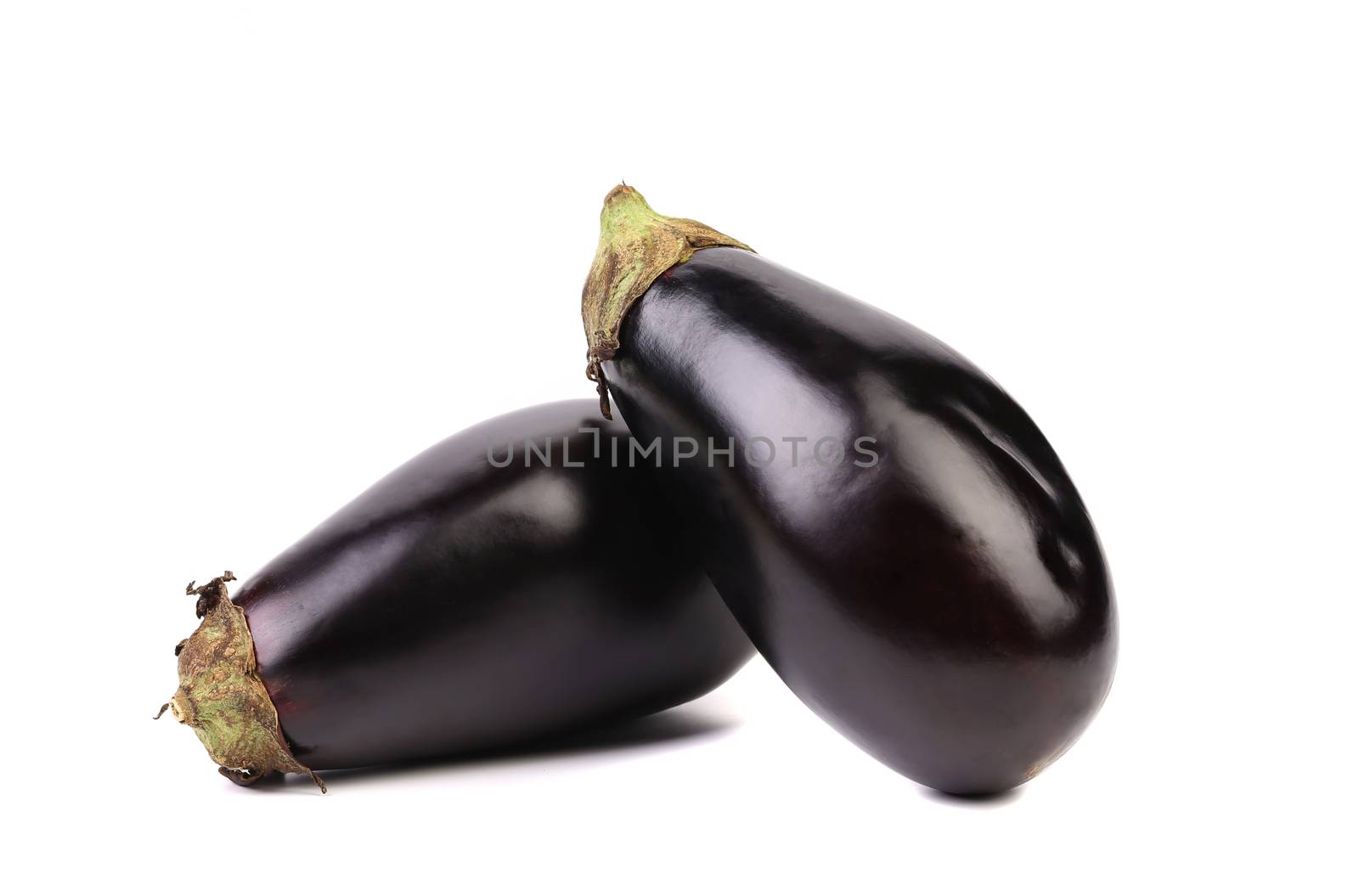 Two black eggplants isolated on a white background.