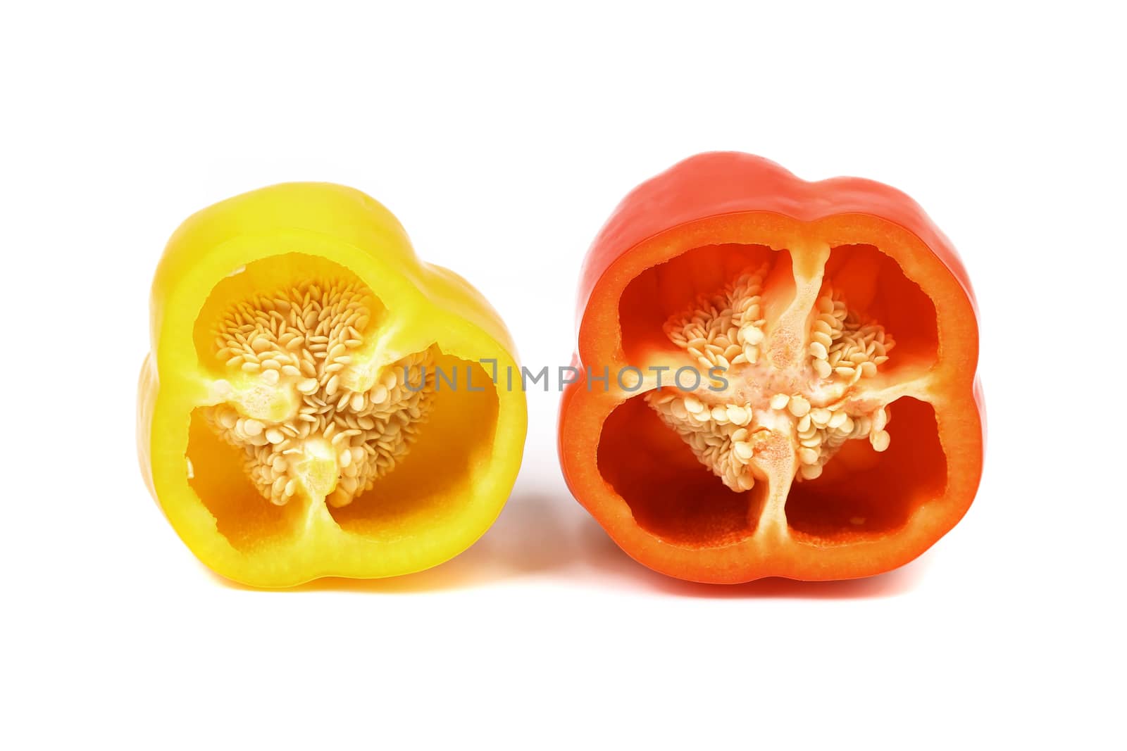 Two half of bell pepper on white background