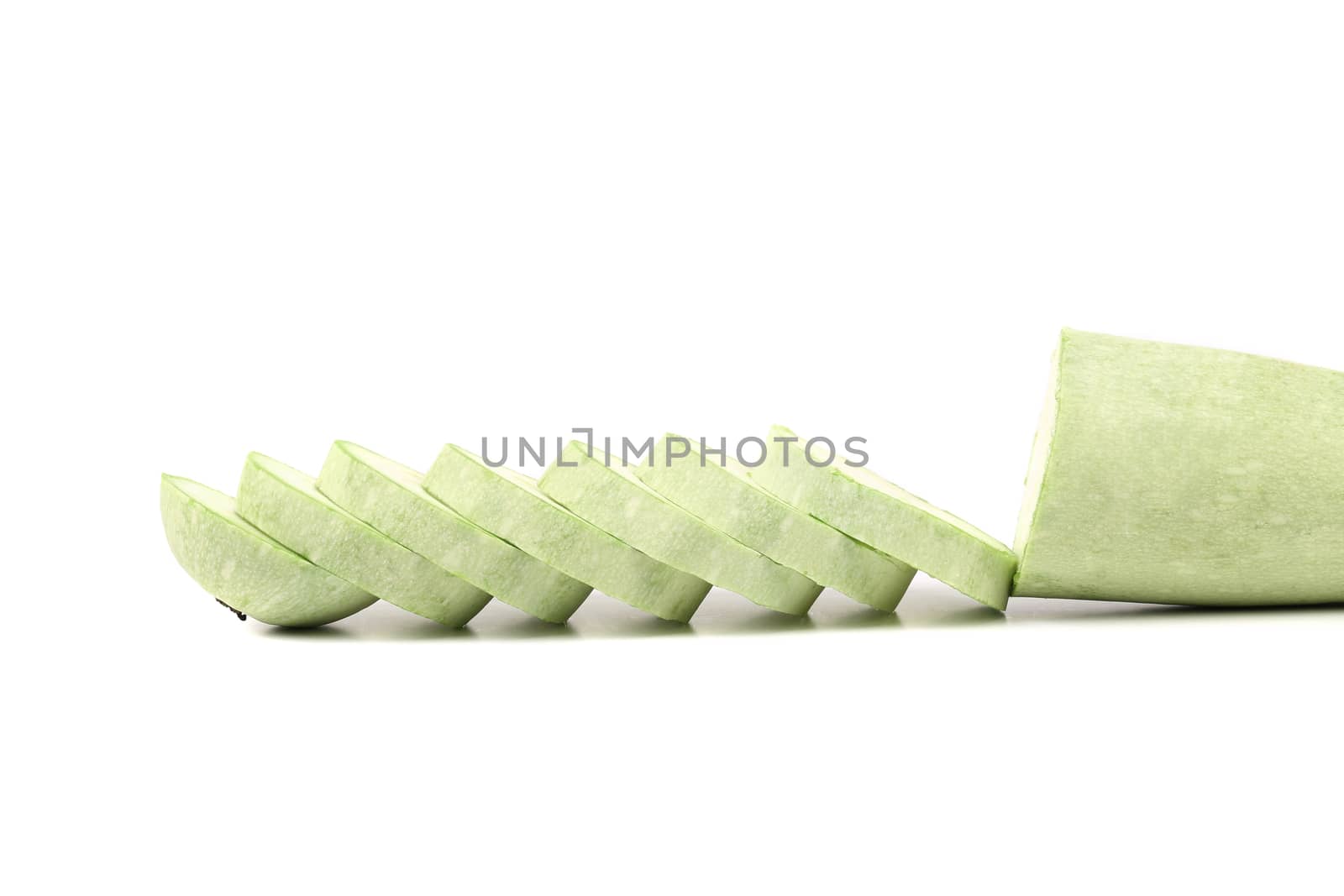Fresh sliced marrow vegetable. Isolated on a white background.