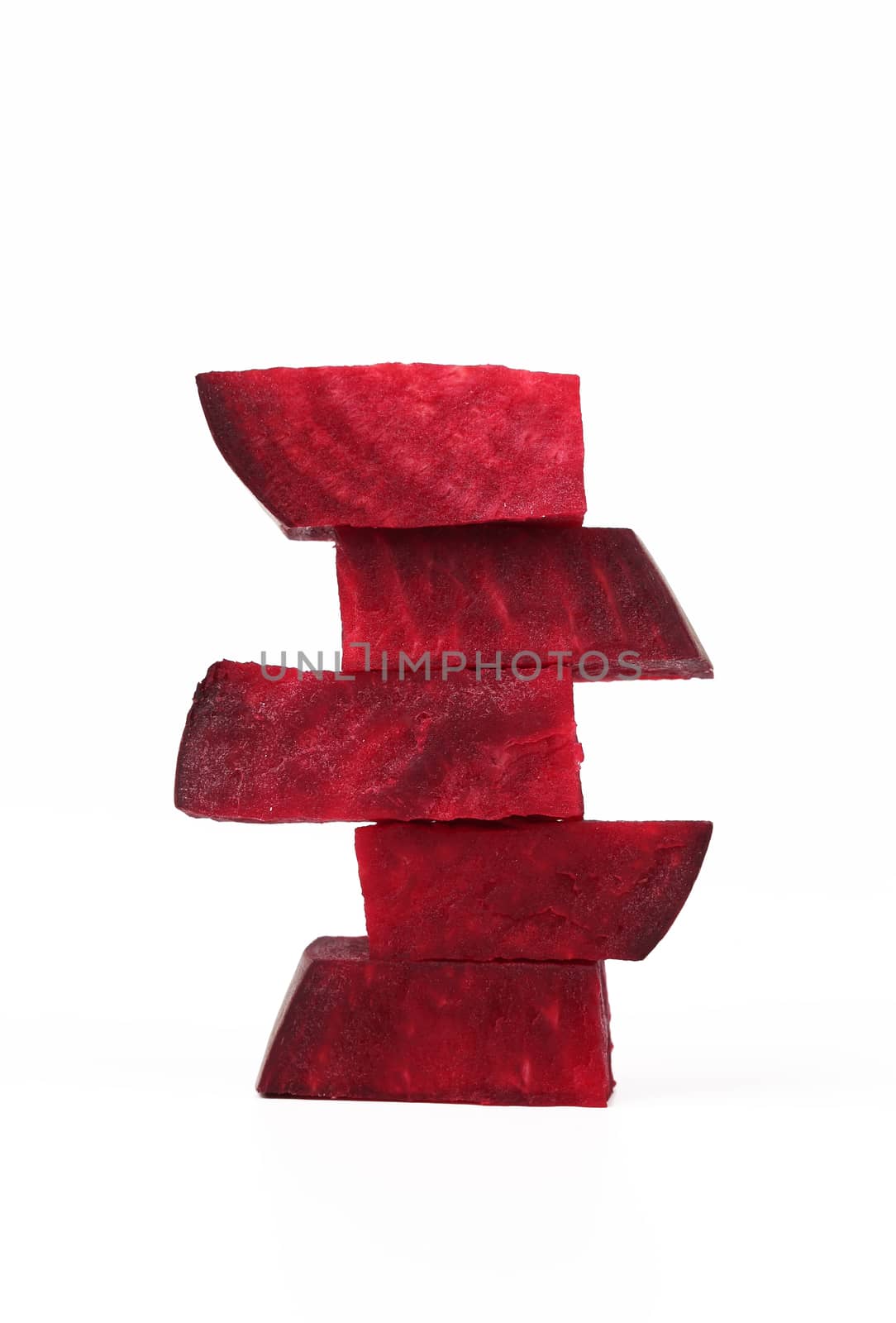 Stack. Fresh segments of a beet. Close up.