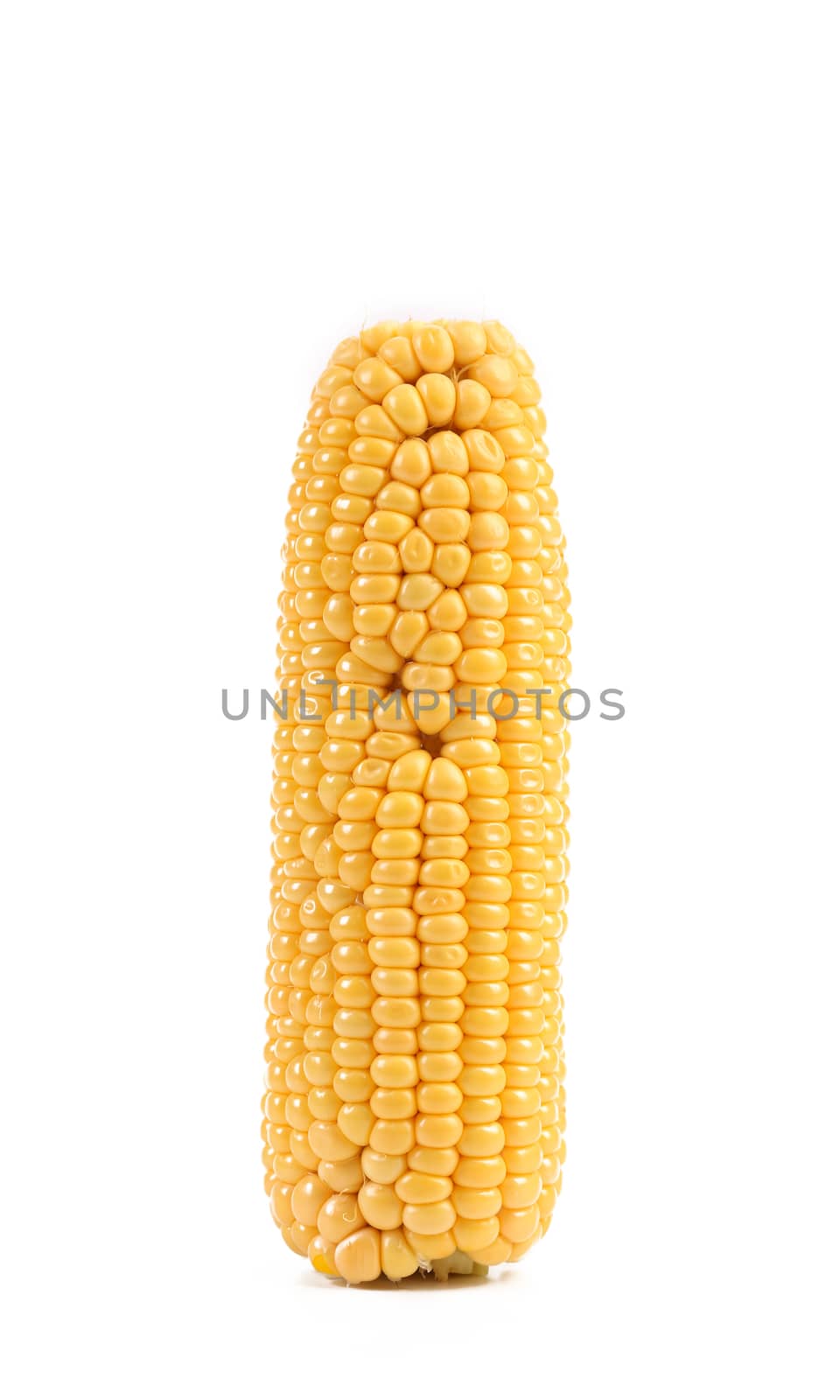 Boiled corn on a white background. Vertical.