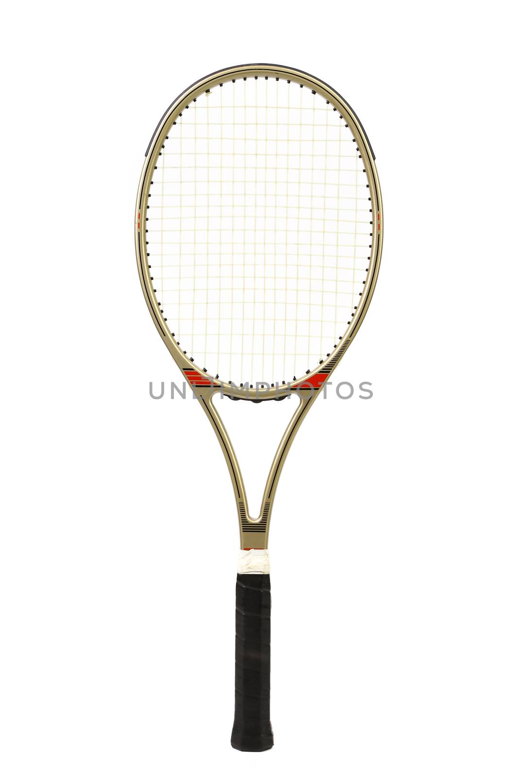 Gray tennis racket isolated on a white background